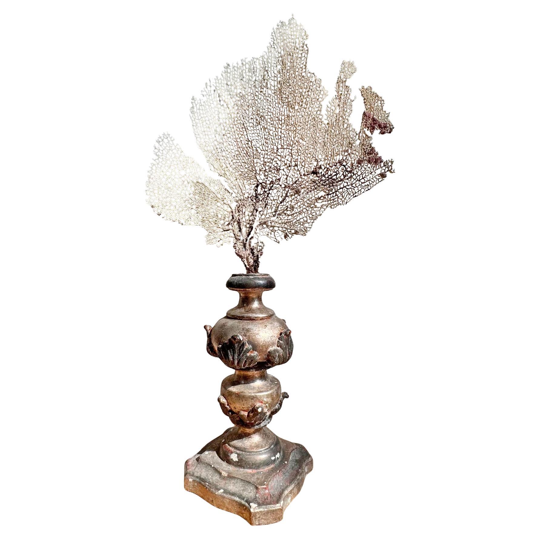 18th Century Italian Wood and Gesso Altar Vase in Rose Silver