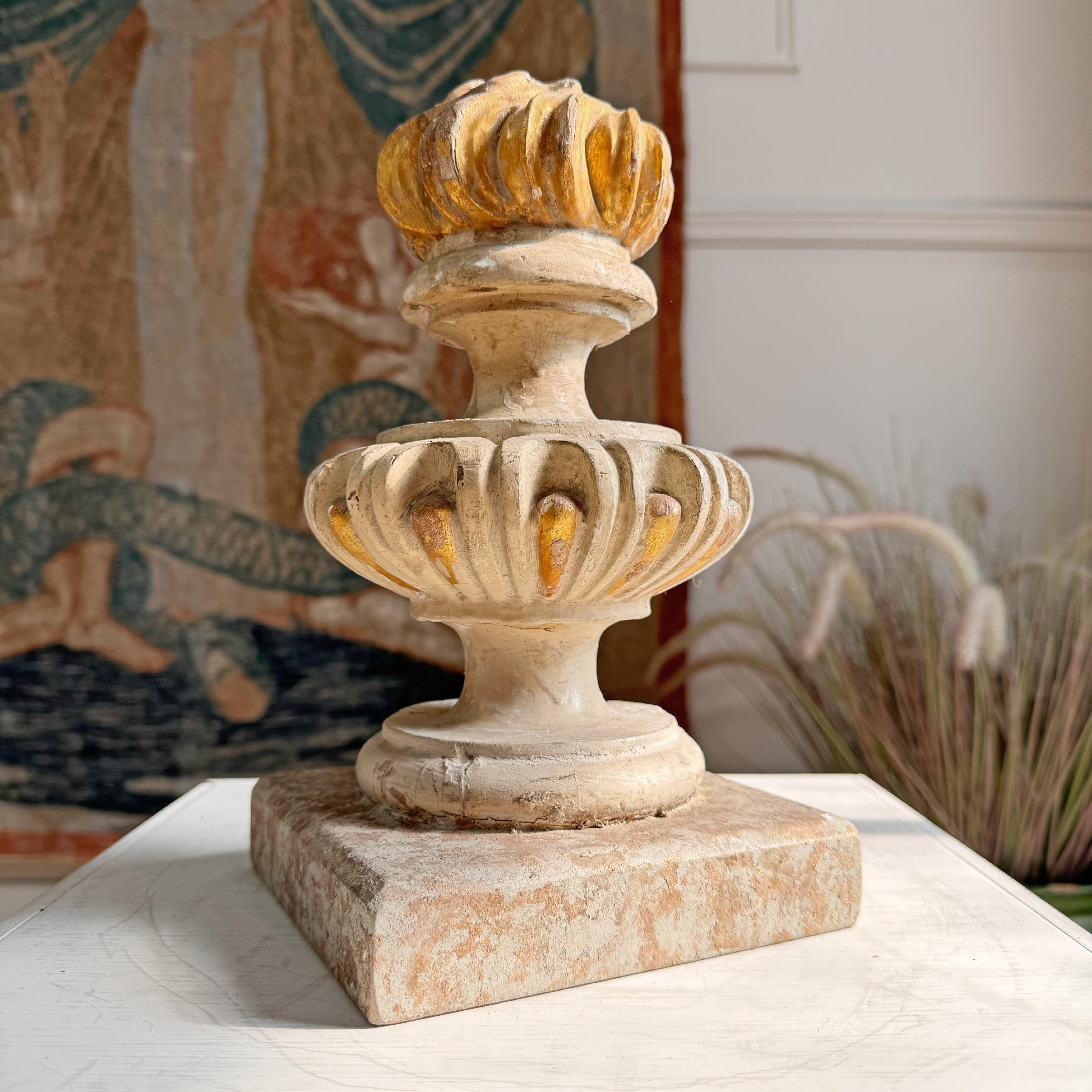 Baroque 18th Century Italian Wood and Gesso Altar Vase with Flame and Faux Marble For Sale