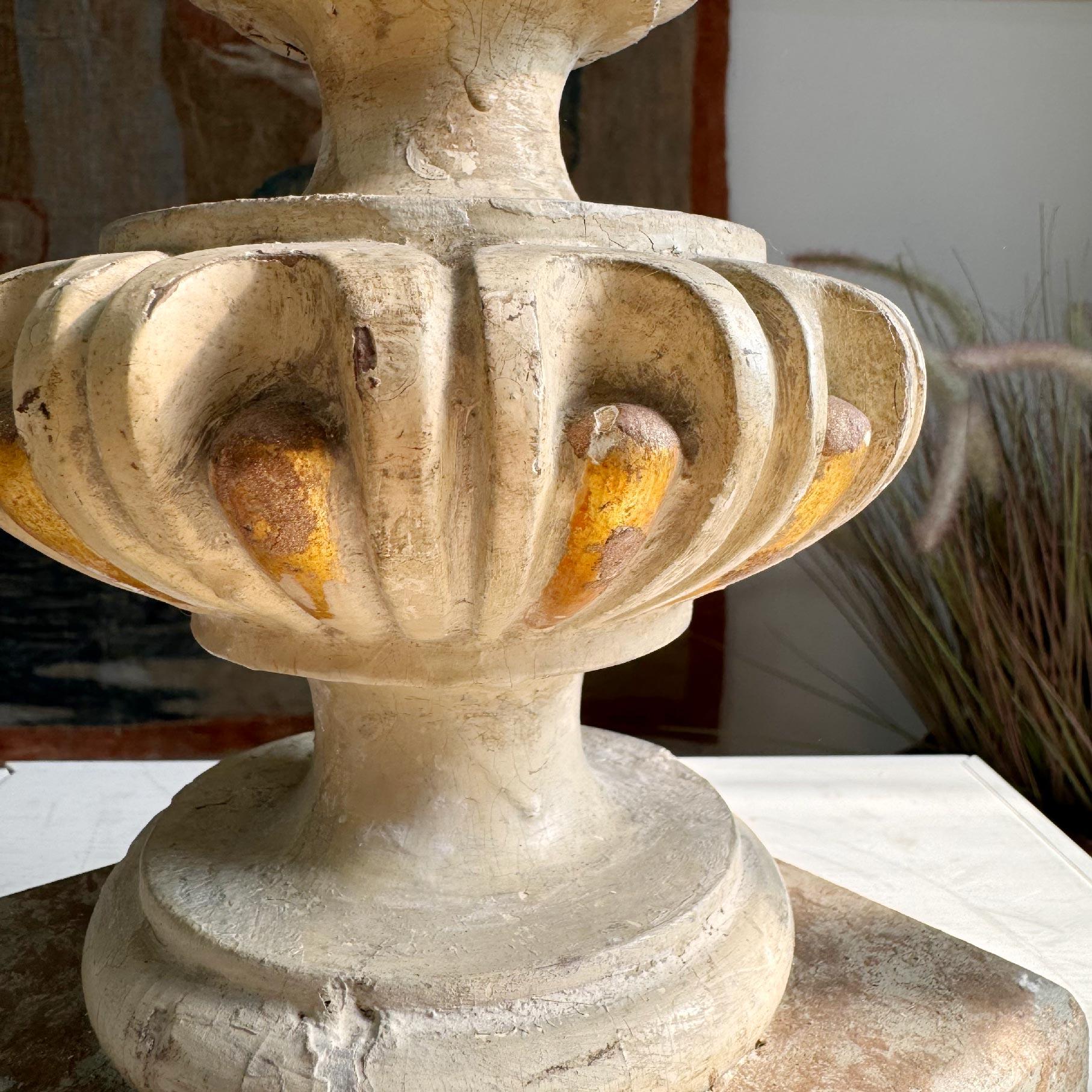 Hand-Crafted 18th Century Italian Wood and Gesso Altar Vase with Flame and Faux Marble For Sale