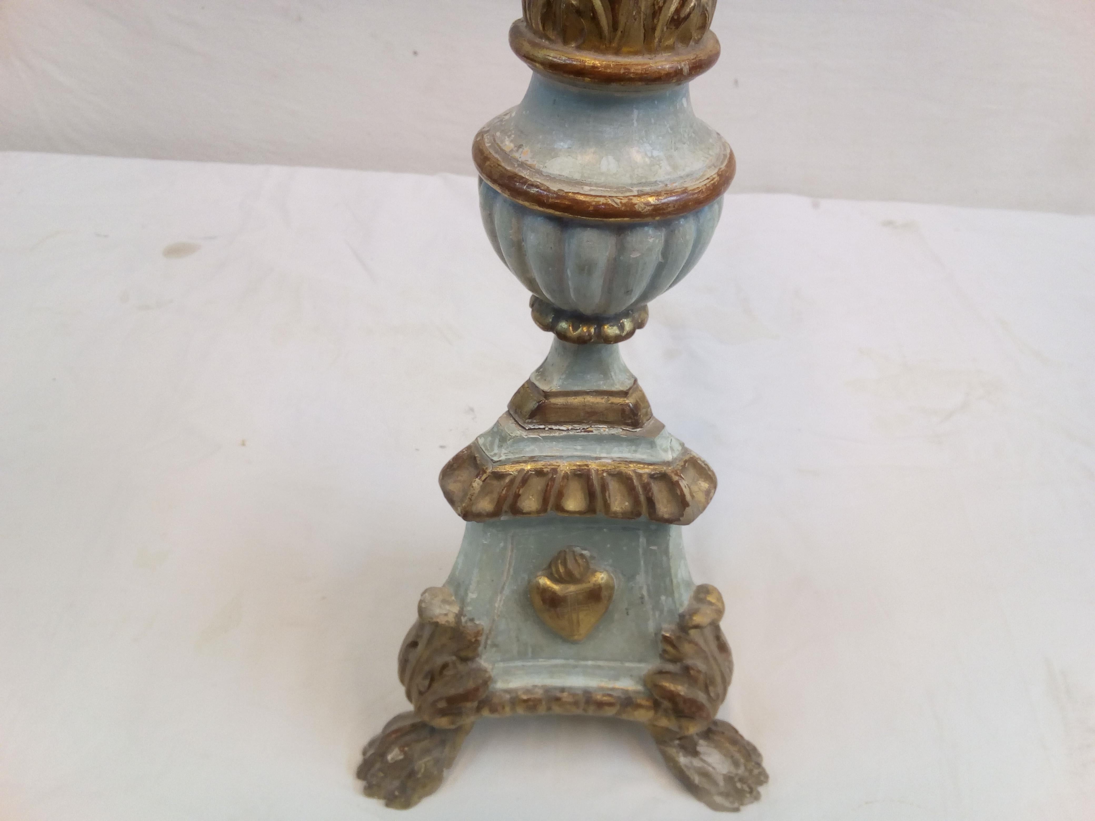 18th Century Italian Wood Candleholder of Order of the Sacred Heart For Sale 1