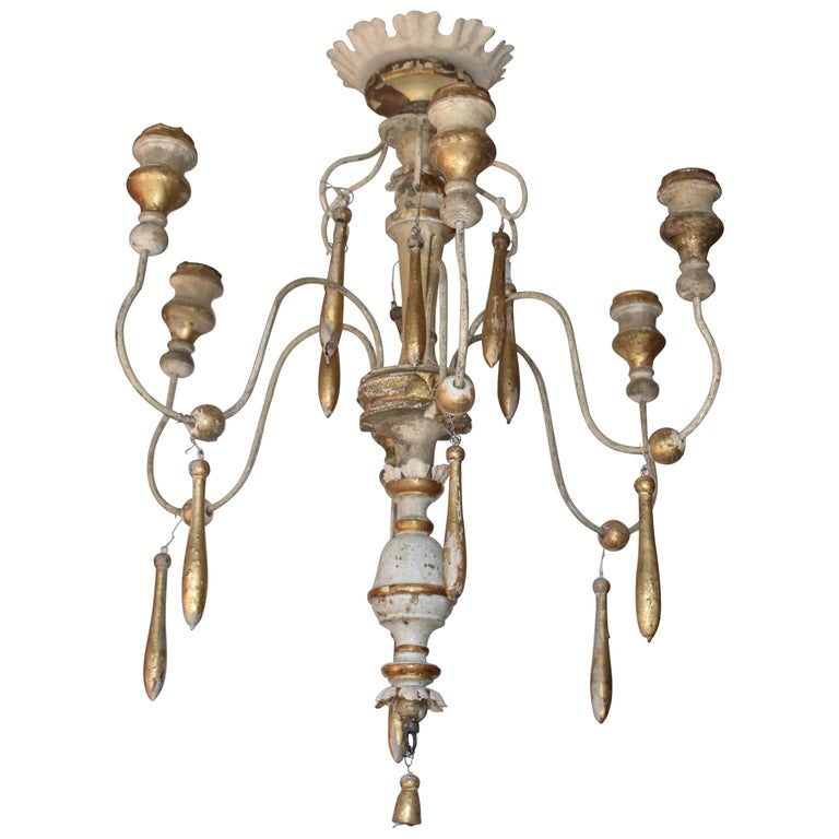 18th Century Italian Wood Candlestick Chandelier For Sale at 1stDibs