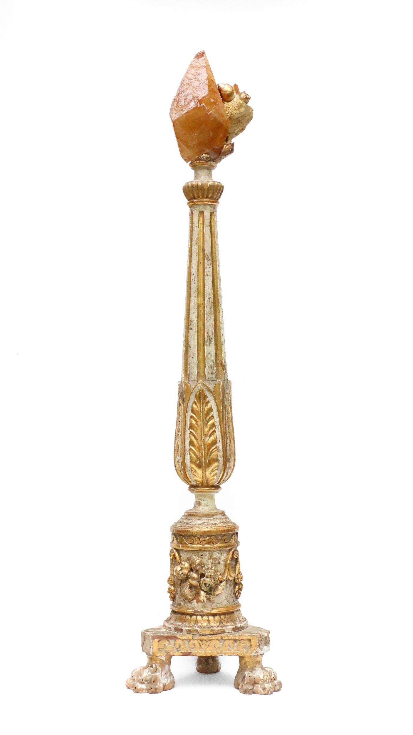 18th Century Italian Wood Candlestick Decorated with a Crystal and Shells For Sale 3