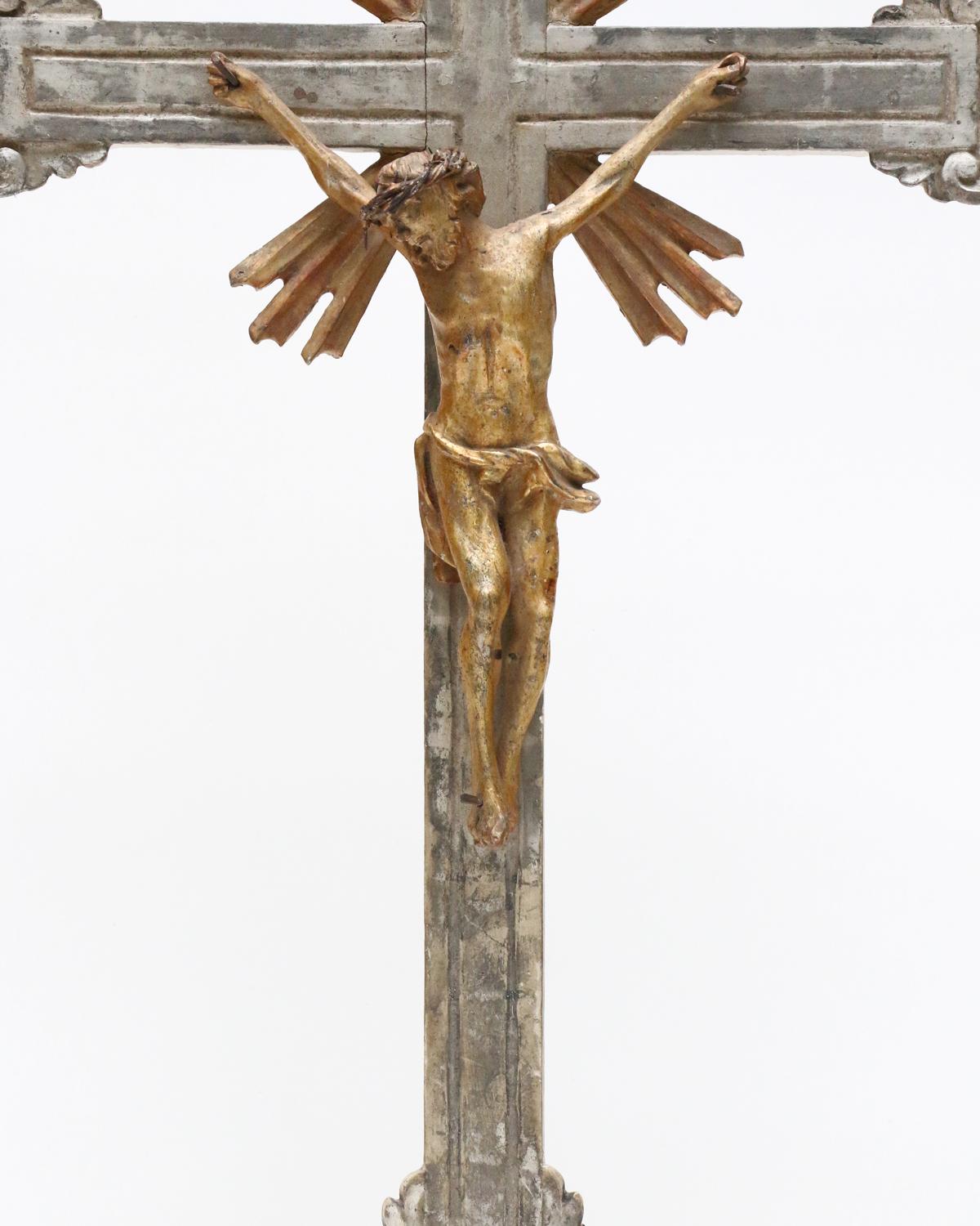 Rococo 18th Century Italian Wood Church Crucifix on a Calcite Crystal Base