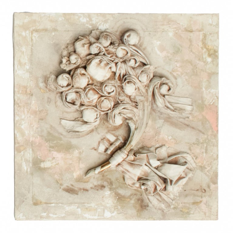 Rococo Flower Bouquet Relief Sculpture with 18th Century Italian Fragments For Sale