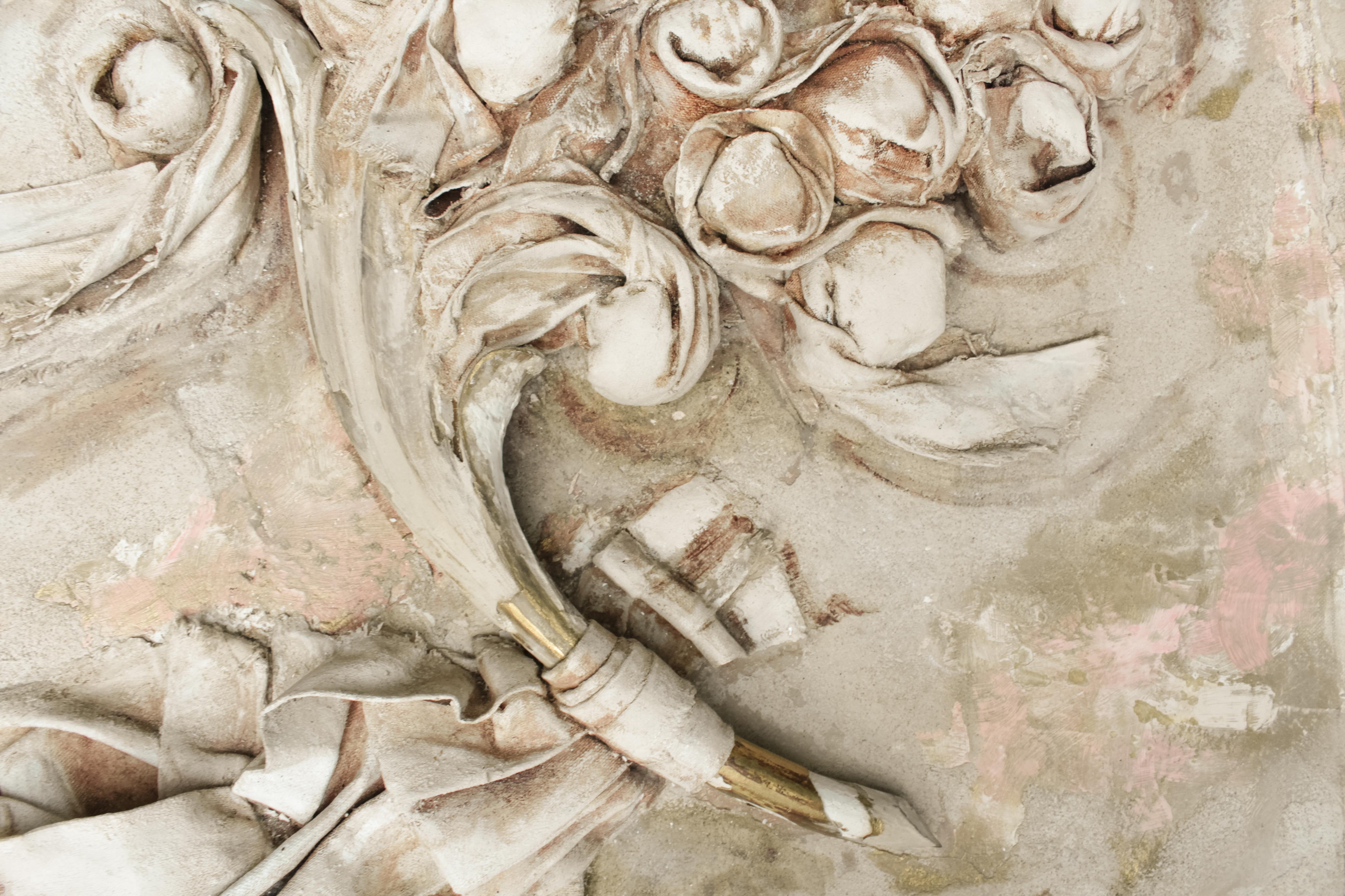 American Flower Bouquet Relief Sculpture with 18th Century Italian Fragments For Sale