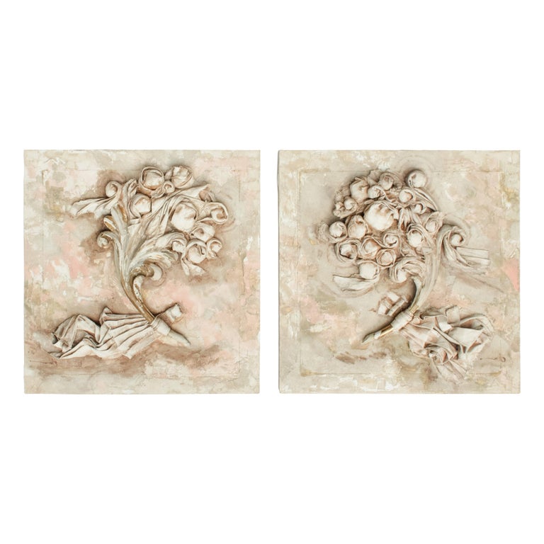 Flower Bouquet Relief Sculpture with 18th Century Italian Fragments For Sale