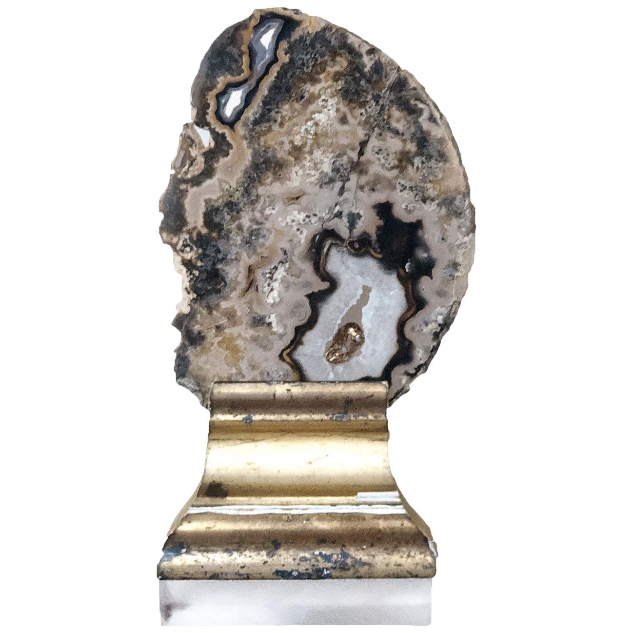 18th Century Italian Wood Molding Decorated with a Polished Agate Slice