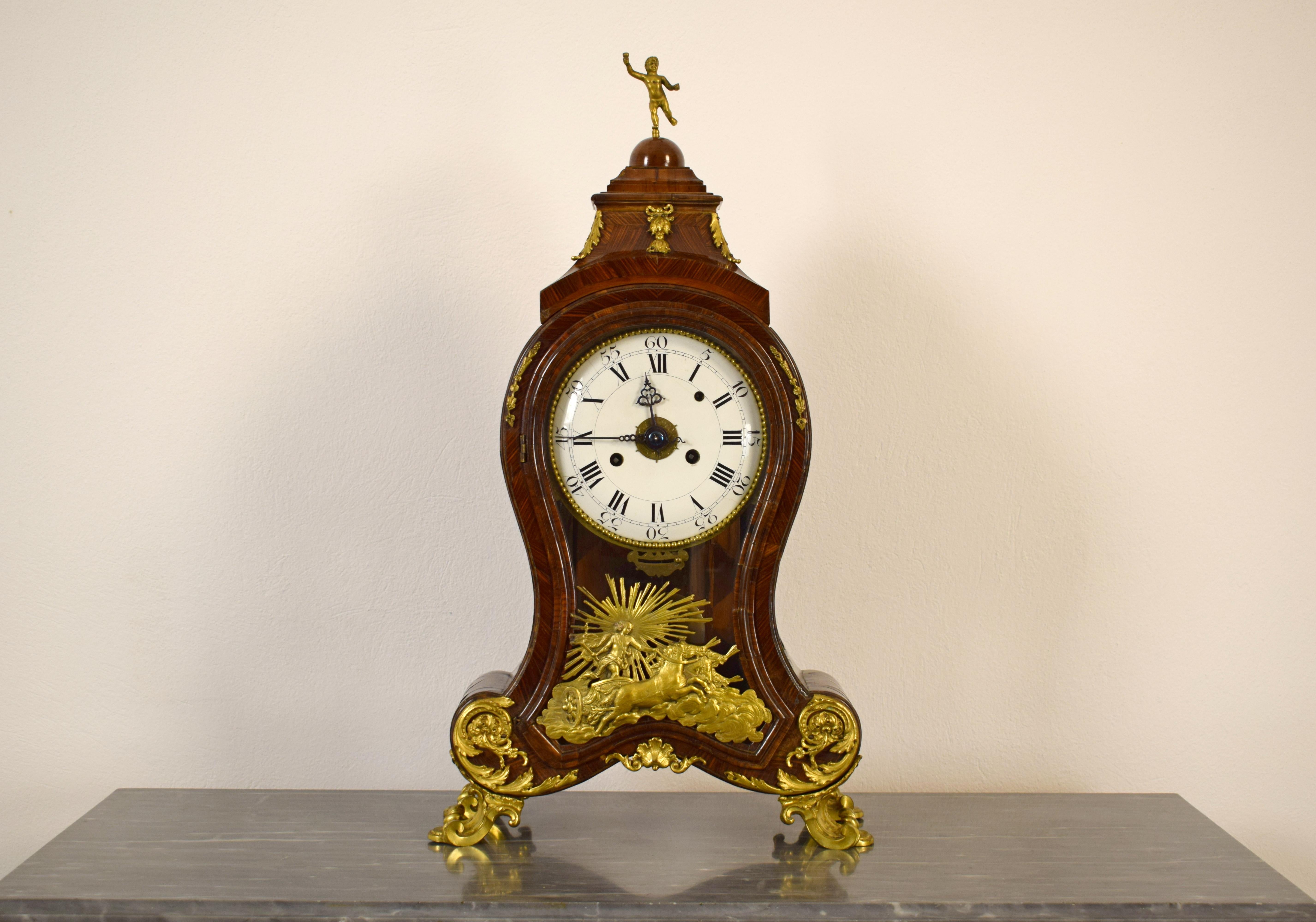18th Century, Italian Wood Ringtone and Alarm Table Clock with Gilt Bronze For Sale 11