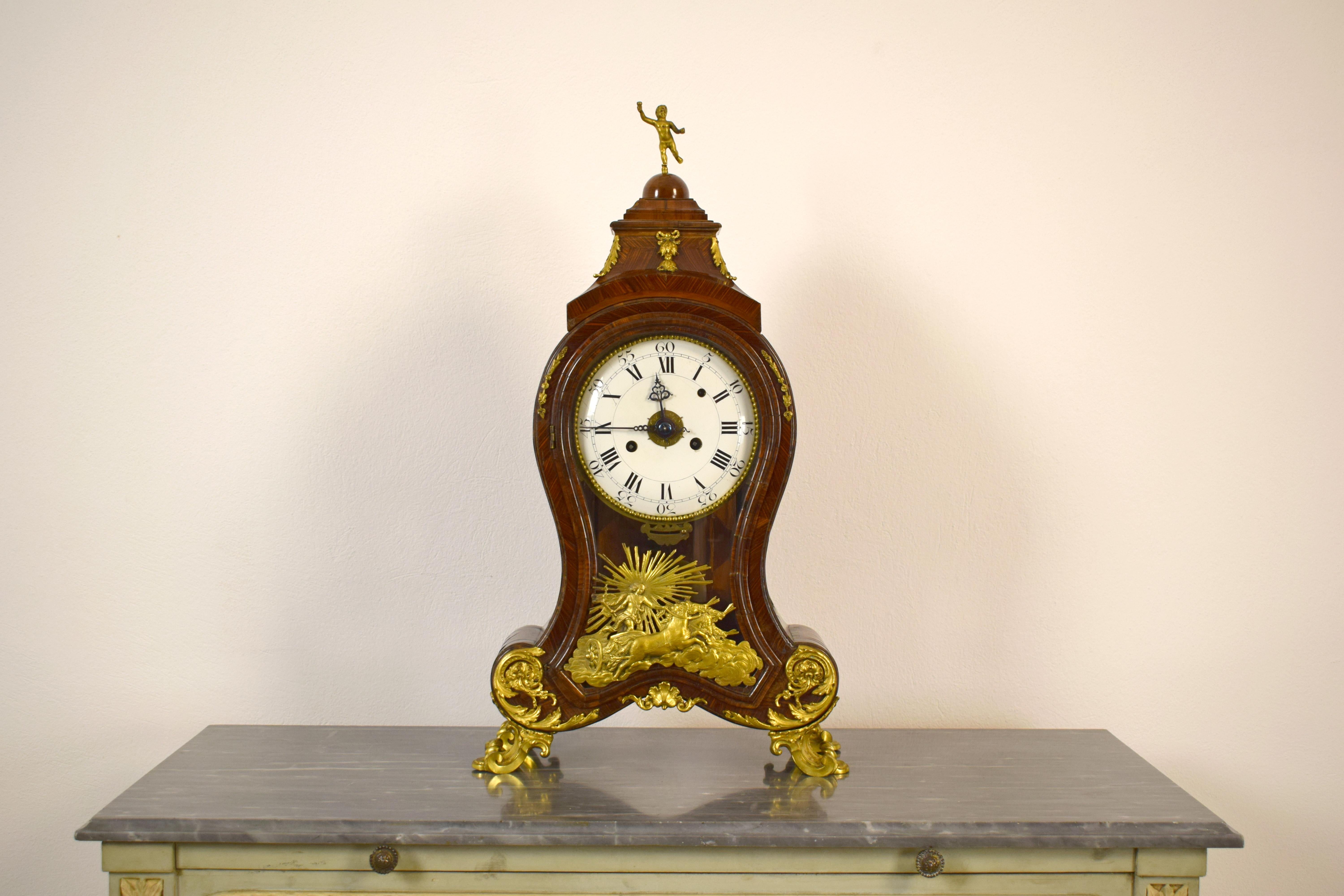 18th Century, Italian Wood Ringtone and Alarm Table Clock with Gilt Bronze For Sale 12