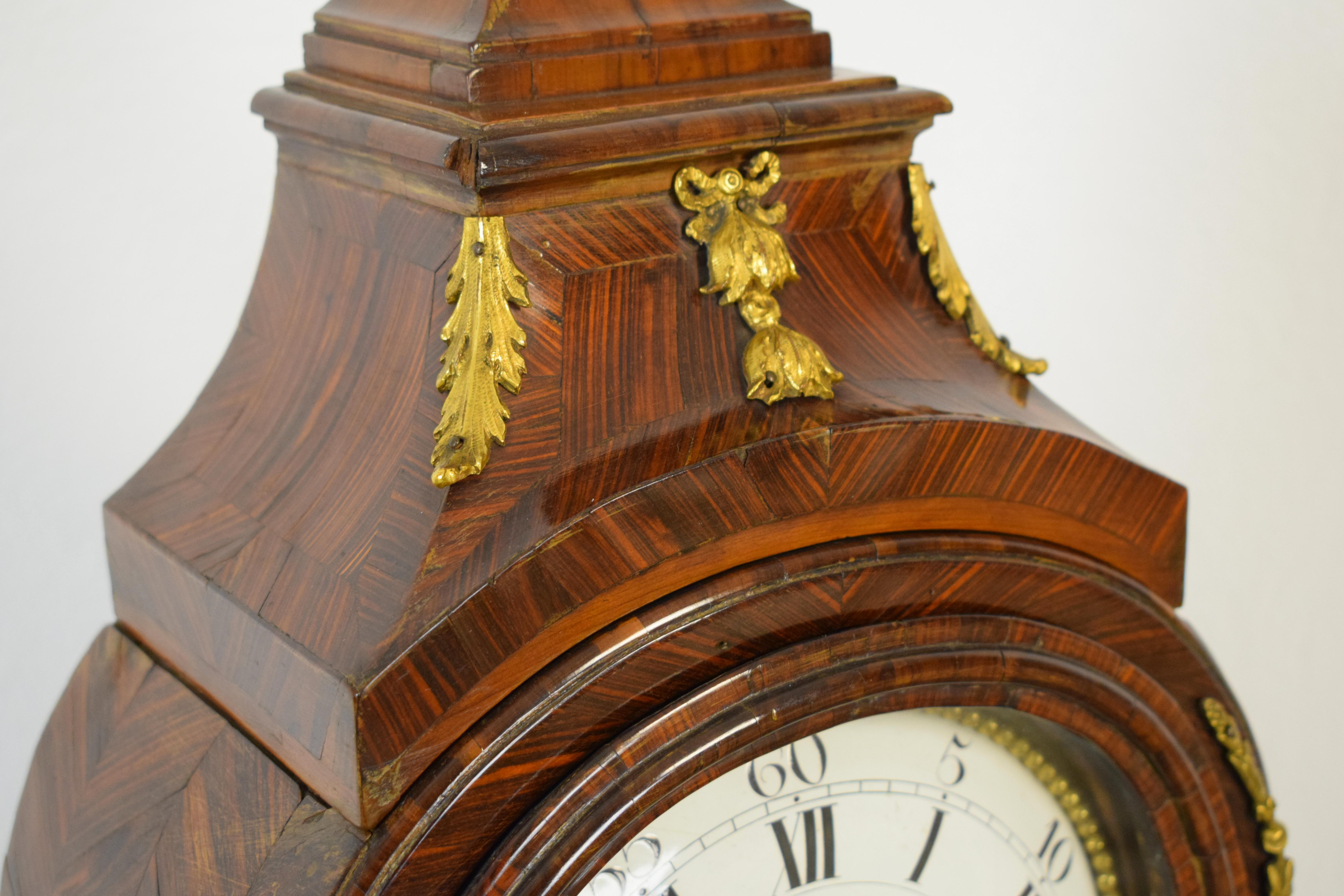 Louis XV 18th Century, Italian Wood Ringtone and Alarm Table Clock with Gilt Bronze For Sale