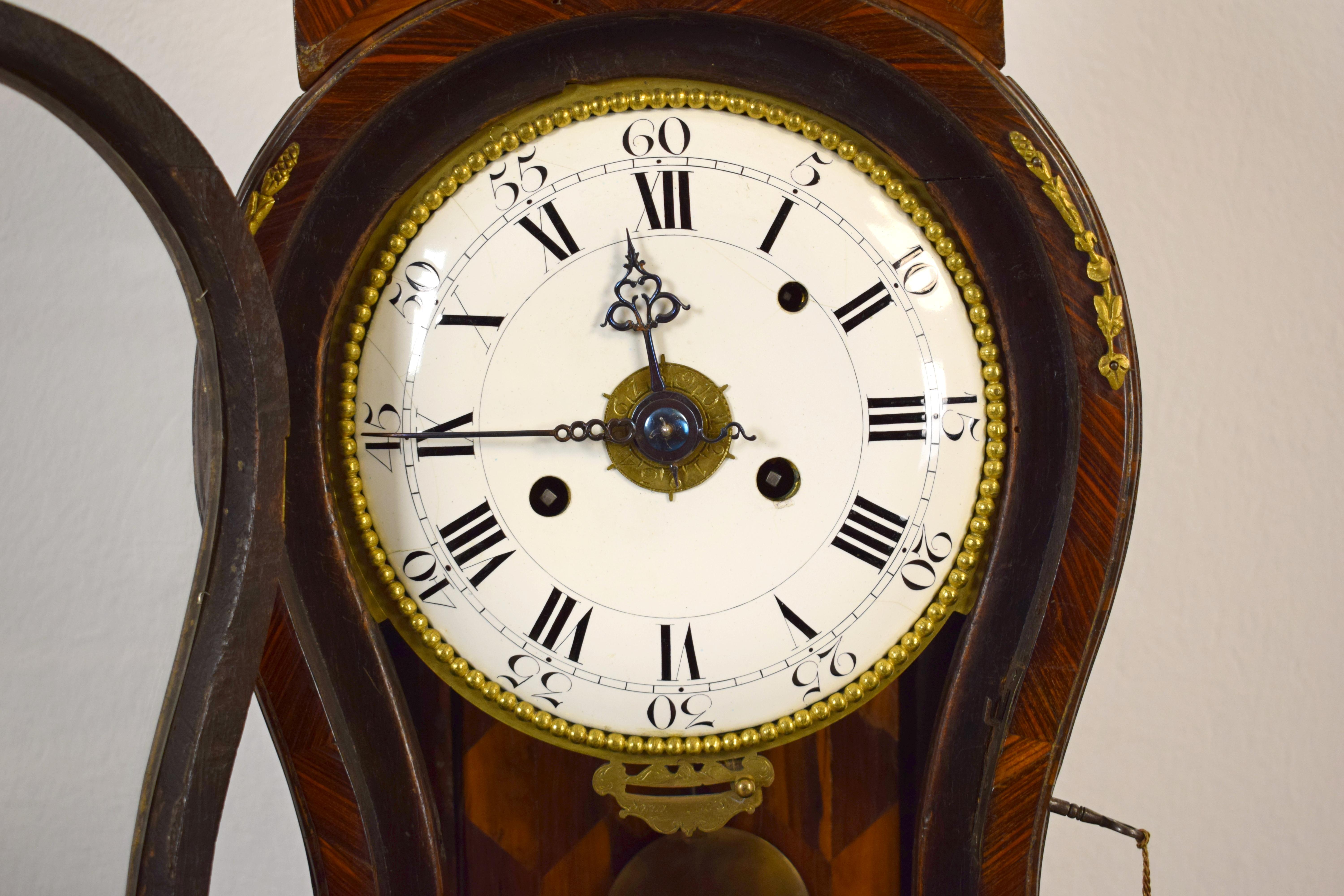 18th Century, Italian Wood Ringtone and Alarm Table Clock with Gilt Bronze For Sale 3