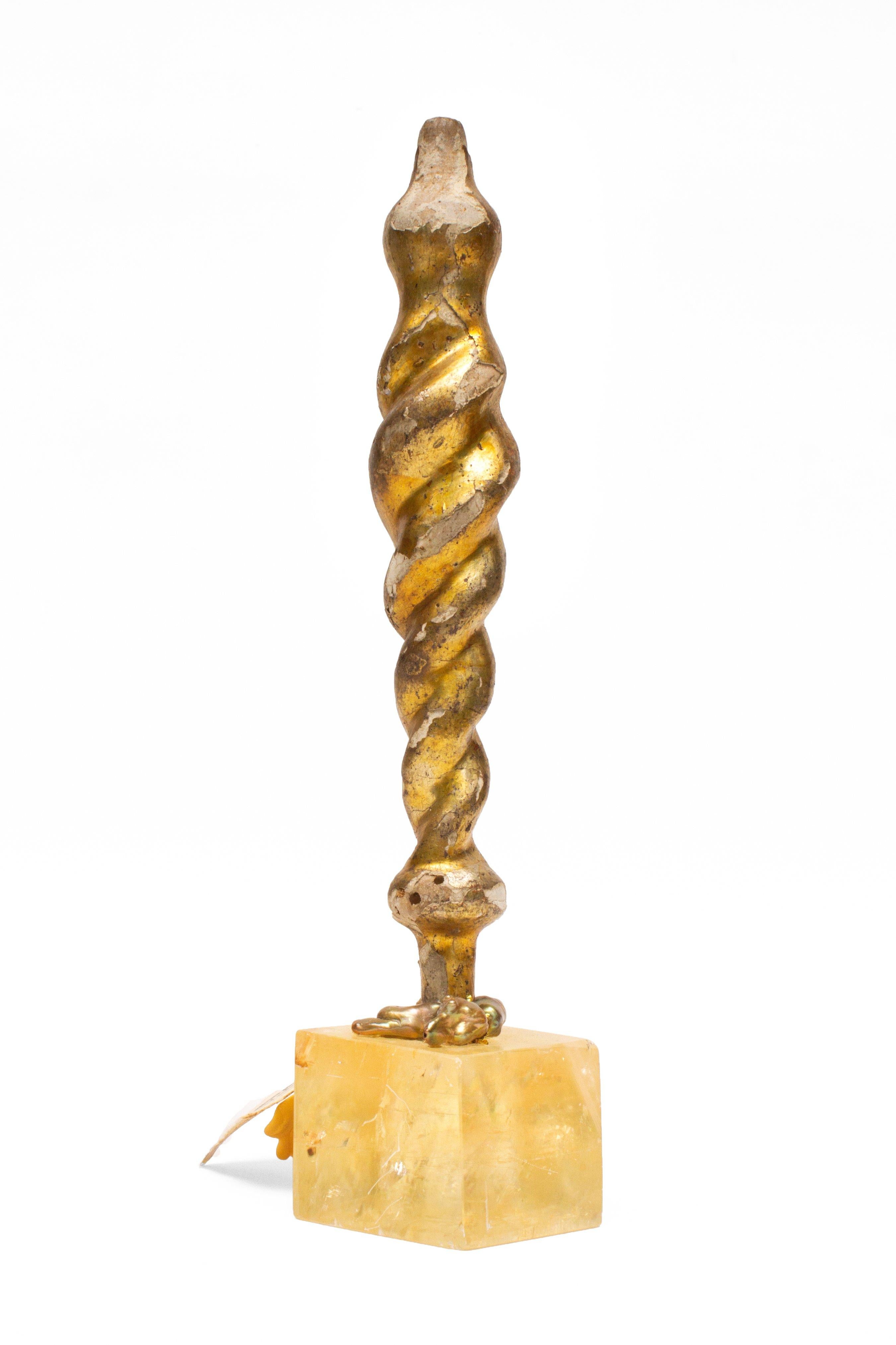 Hand-Carved 18th Century Italian Wood Tassel on a Polished Calcite Cube with Baroque Pearls For Sale