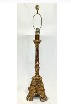 18th Century Italian Wooden Gilt Pricket Lamp