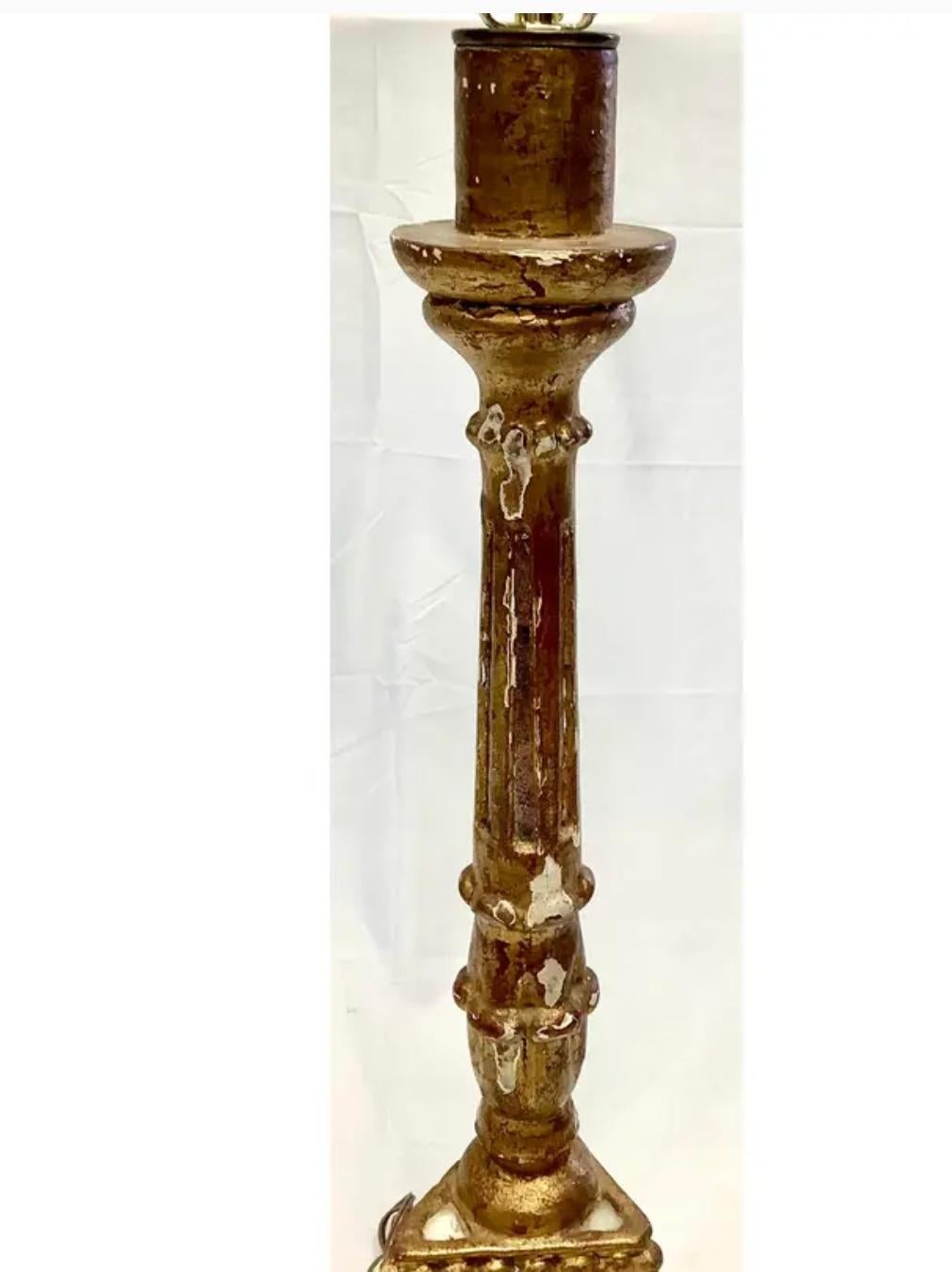 18th Century Italian Wooden Gilt Pricket Lamp In Good Condition For Sale In Bradenton, FL