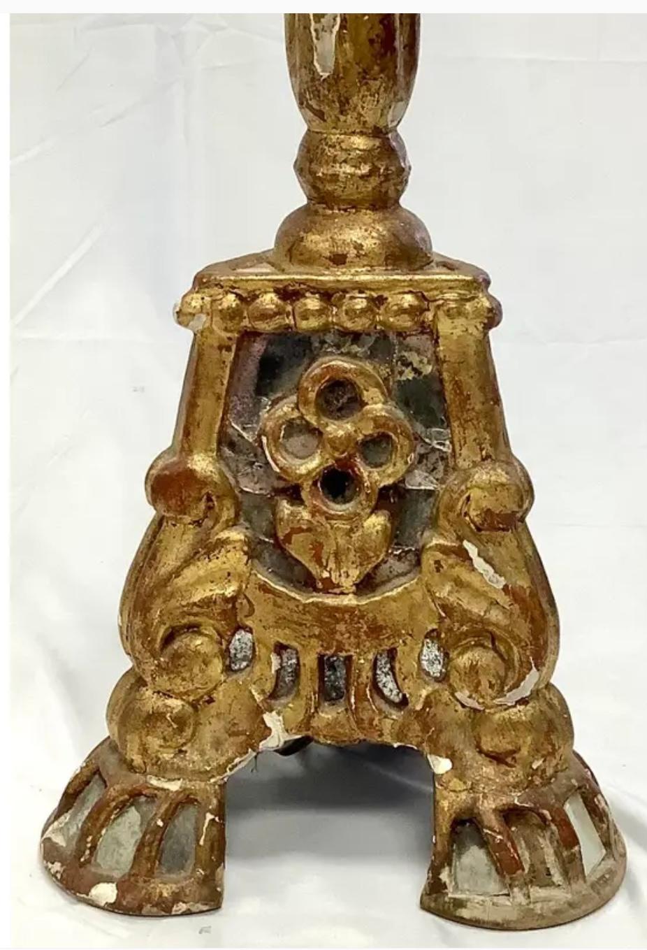 18th Century and Earlier 18th Century Italian Wooden Gilt Pricket Lamp For Sale