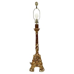 18th Century Italian Wooden Gilt Pricket Lamp