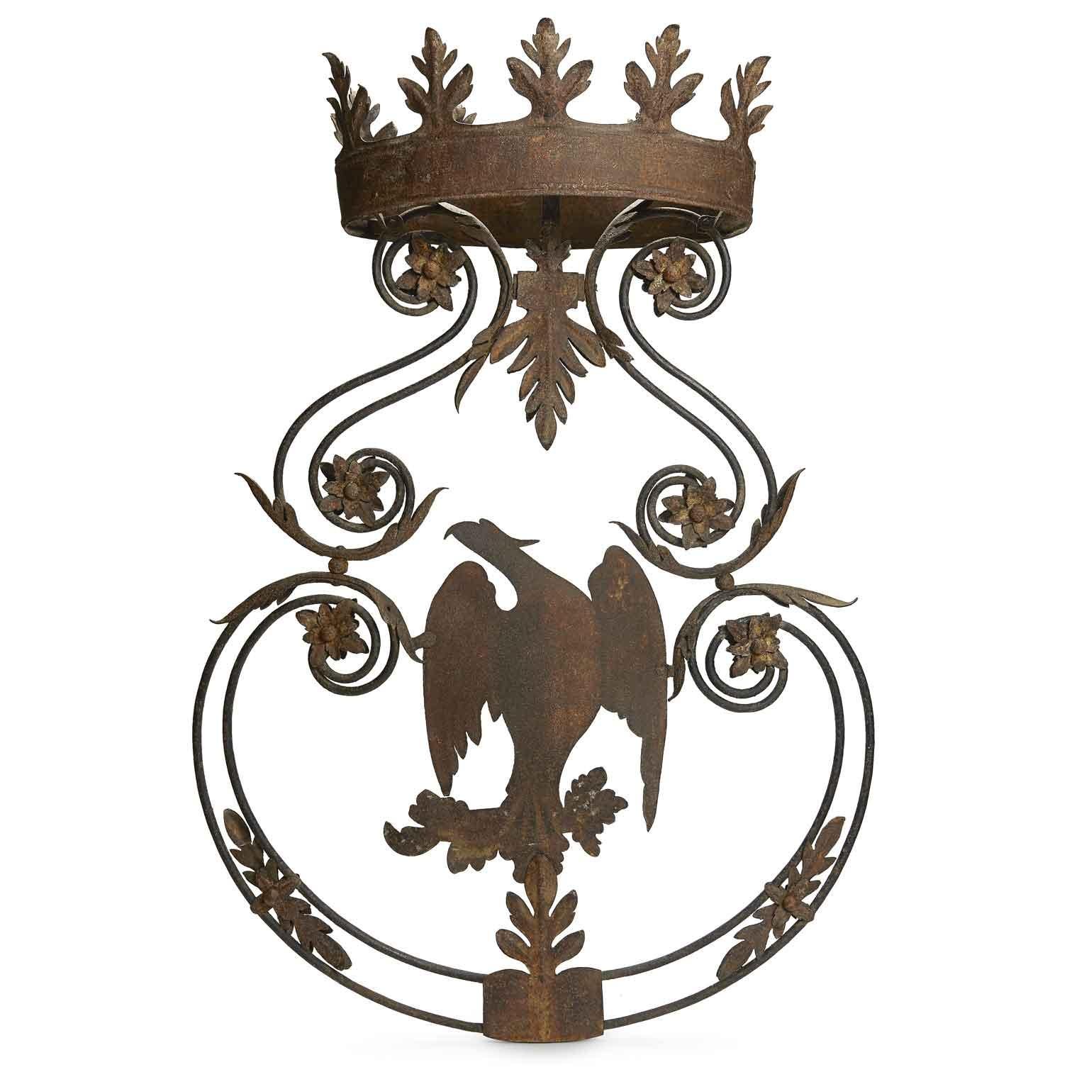 18th Century Large Sign with Eagle Crowned Iron Double Sided Italian Sign In Good Condition For Sale In Milan, IT