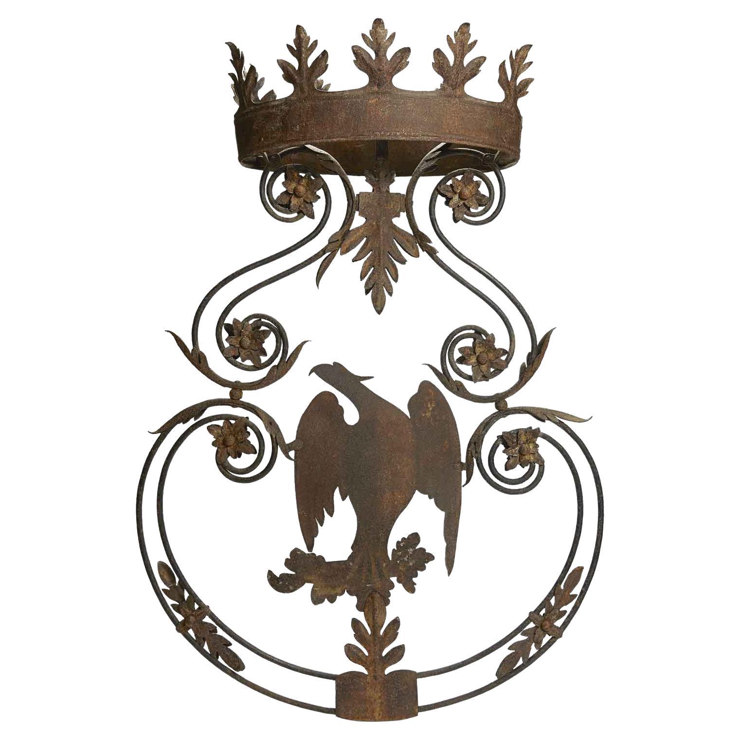 18. Jahrhundert großes Schild mit Adler gekrönt Eisen doppelseitige italienische Zeichen im Angebot