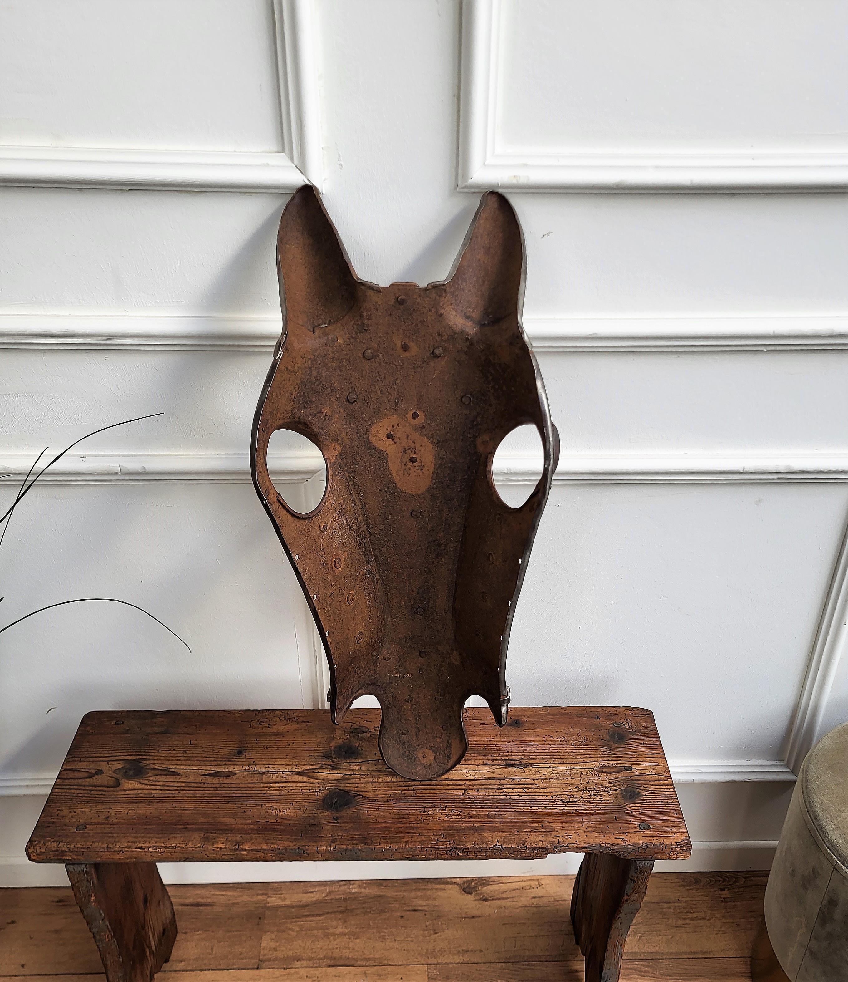 18th Century Italian Wrought Iron Chamfron, Shaffron, Horse Armor Mask For Sale 1