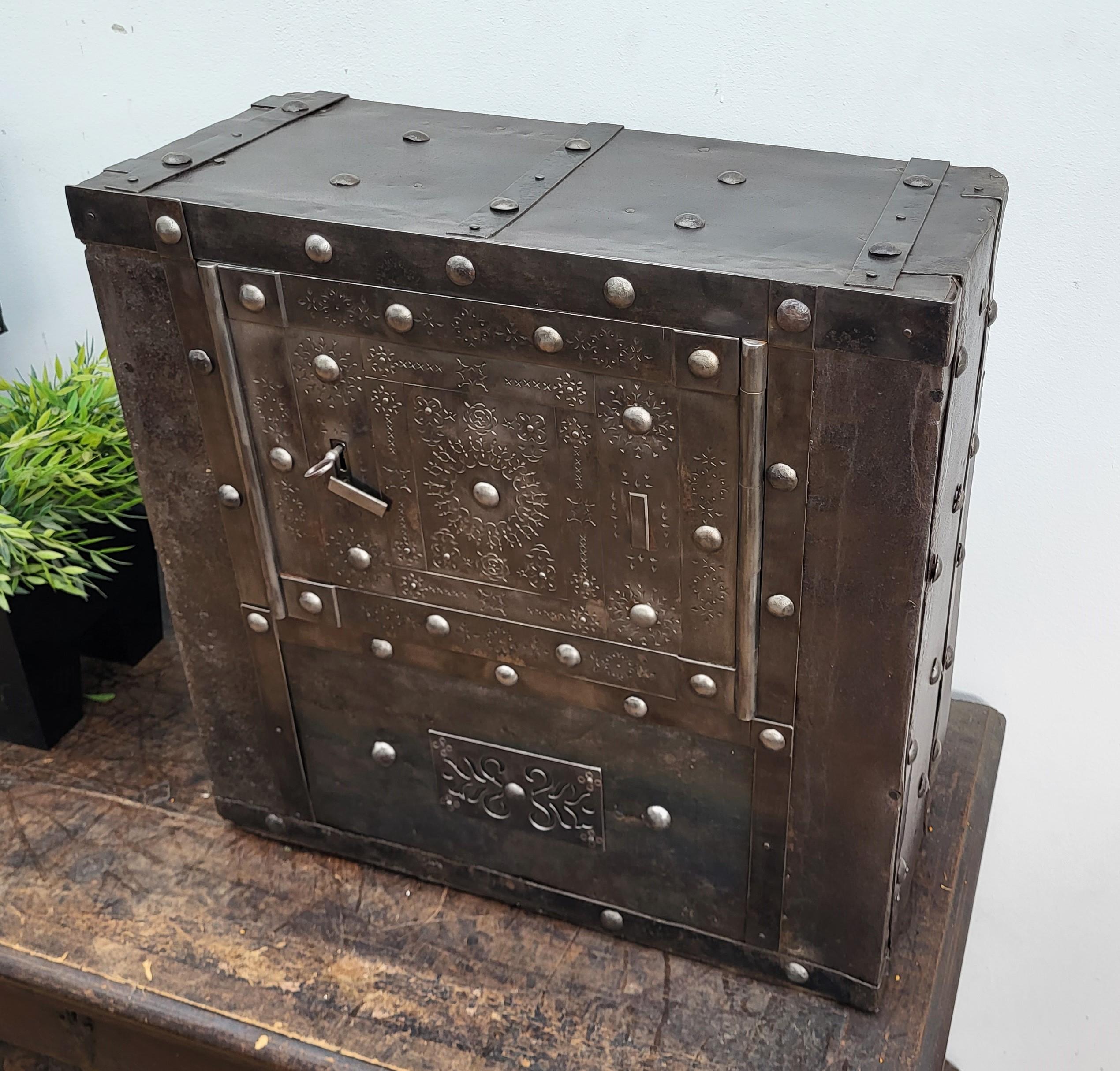 18th Century Italian Wrought Iron Hobnail Antique Safe Strong Box Cabinet 1