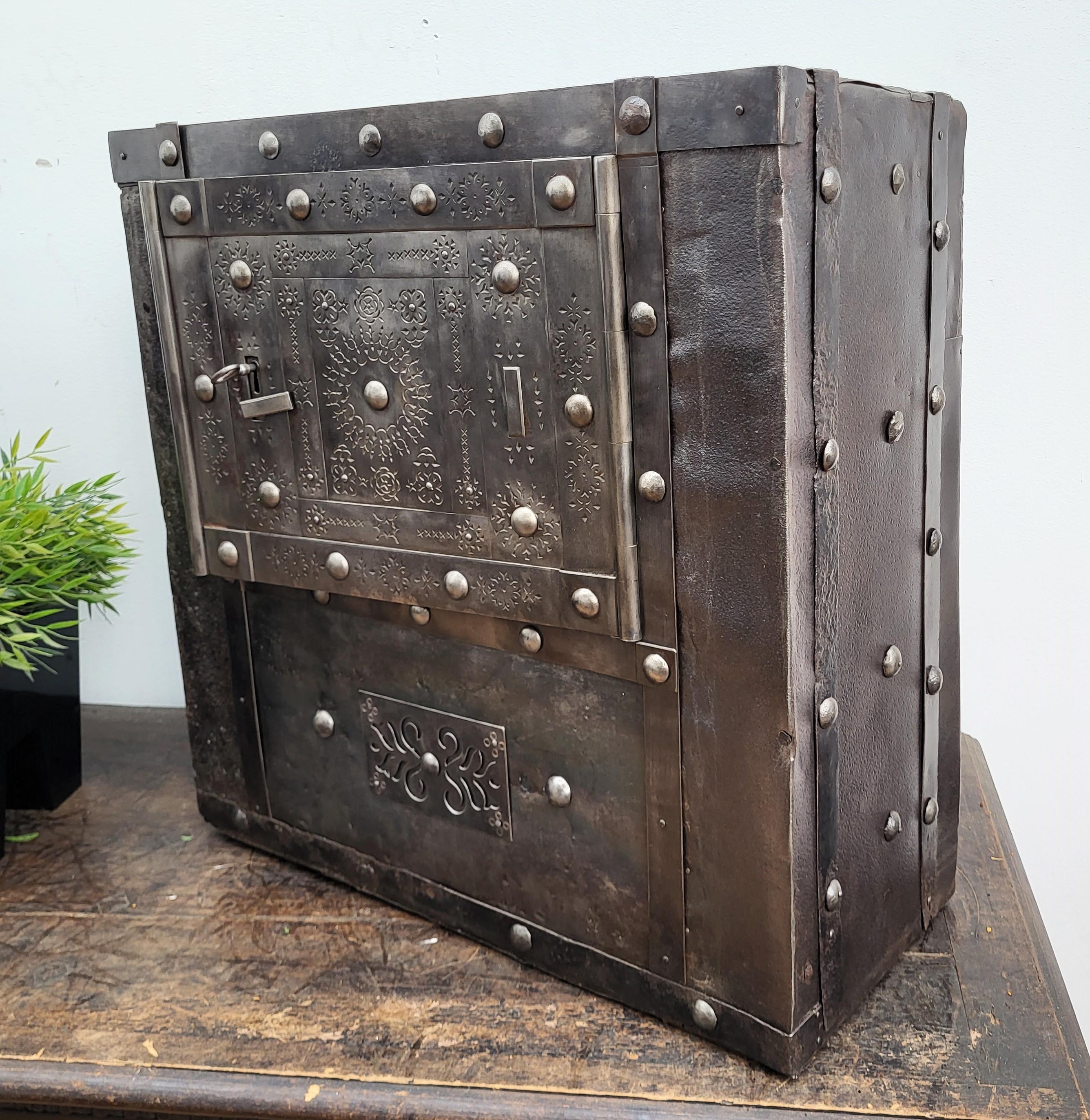 18th Century Italian Wrought Iron Hobnail Antique Safe Strong Box Cabinet 2