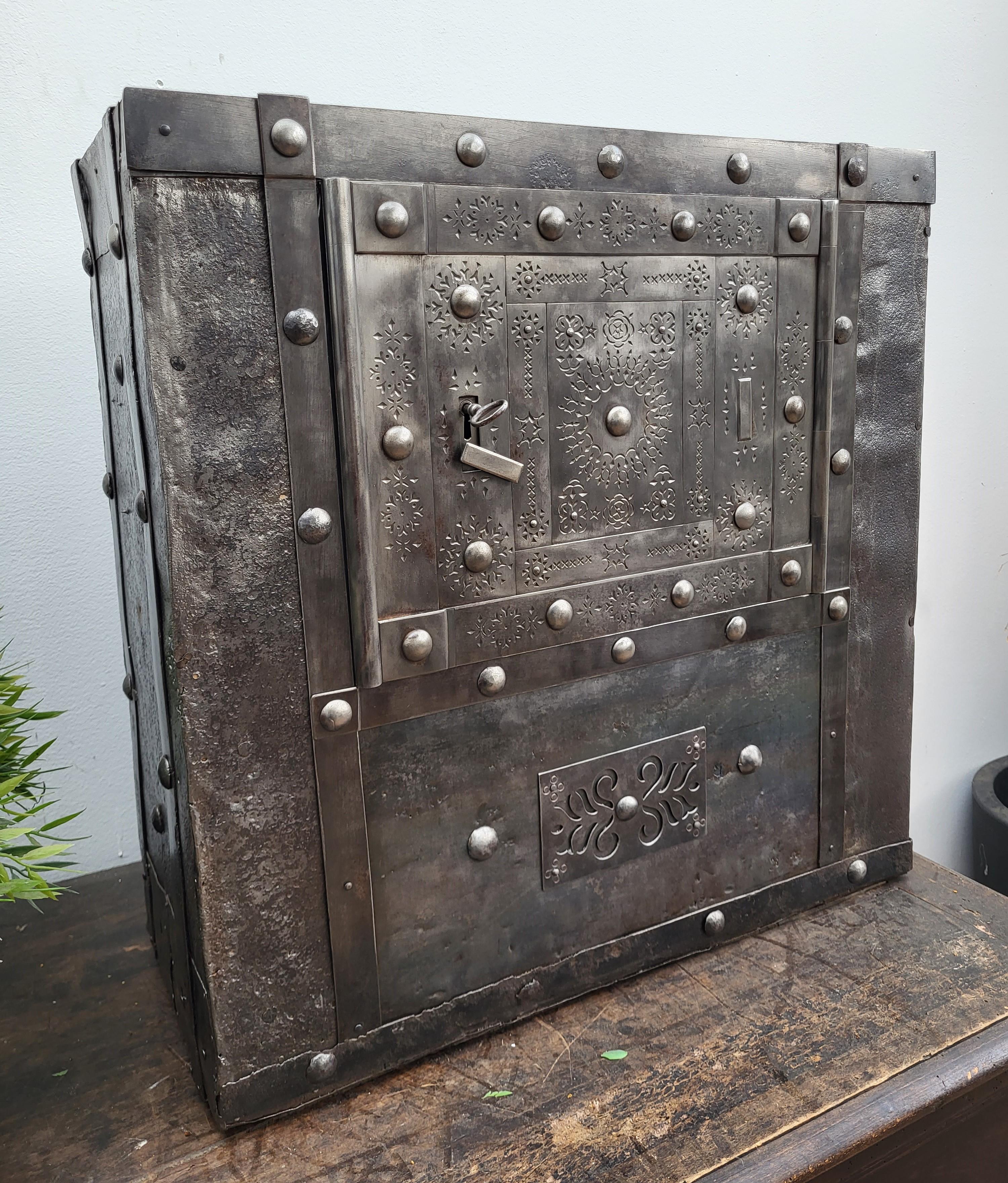 18th Century Italian Wrought Iron Hobnail Antique Safe Strong Box Cabinet 3