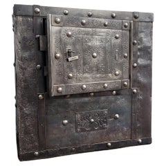 18th Century Italian Wrought Iron Hobnail Antique Safe Strong Box Cabinet