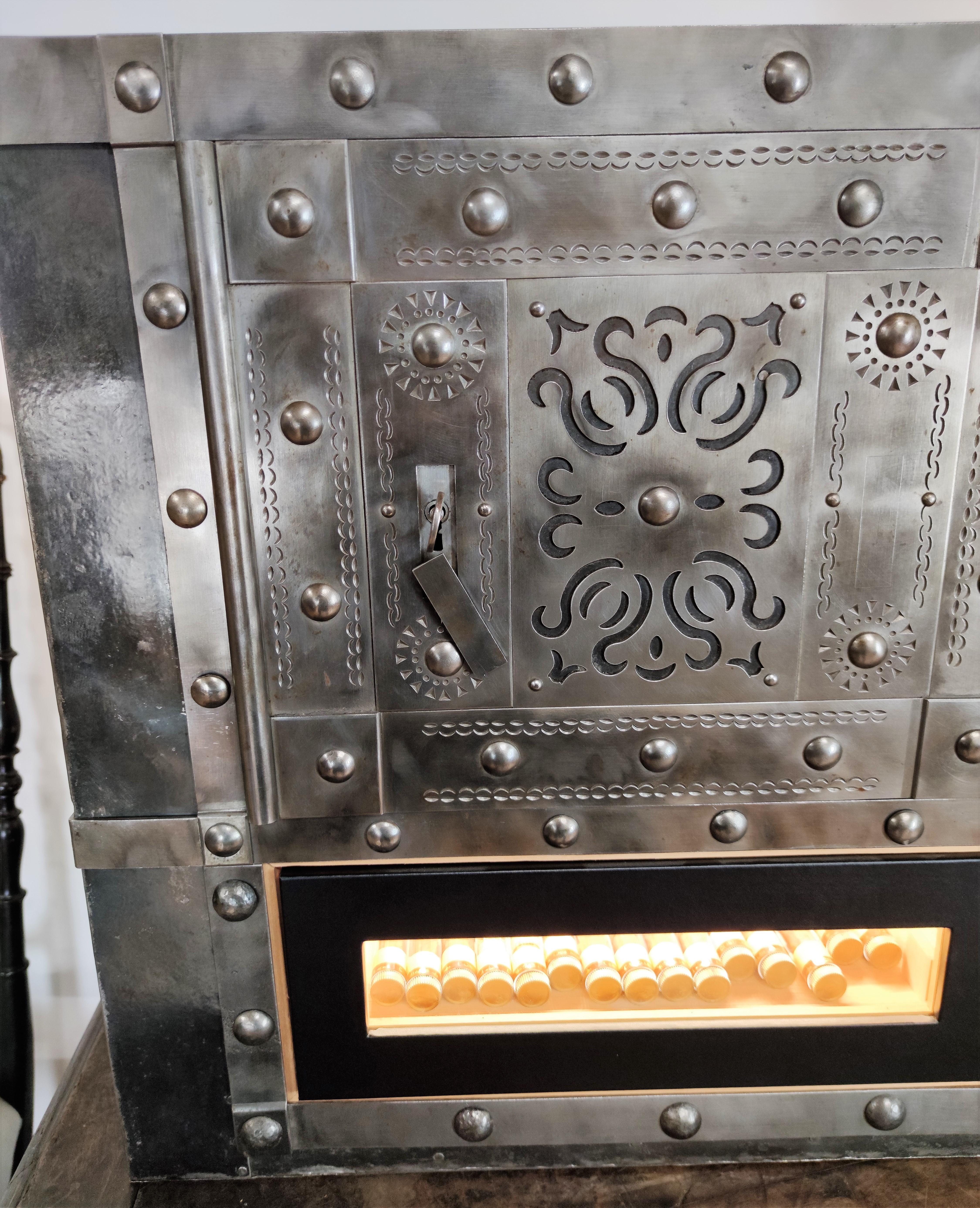 18th Century Italian Wrought Iron Studded Antique Safe Cigar Humidor Bar Cabinet 3