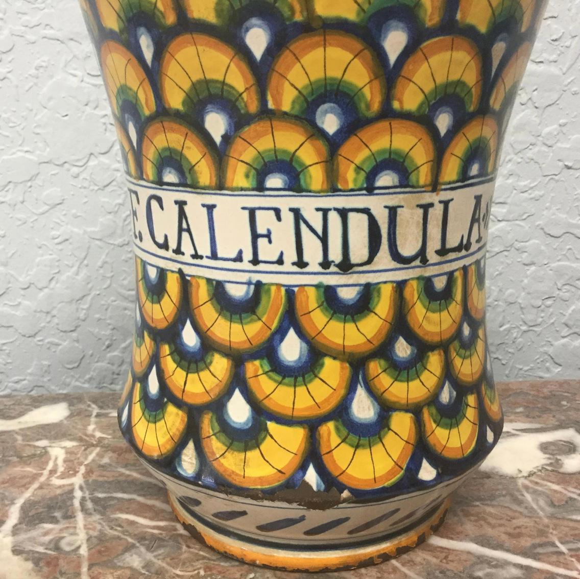 18th Century Italian Yellow Maiolica Pottery Albarello Drug Jar For Sale 1