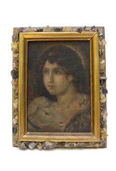 18th Century Italian "Young John the Baptist" Framed in a Fluorite & Gold Frame