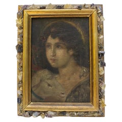 18th Century Italian "Young John the Baptist" Framed in a Fluorite & Gold Frame