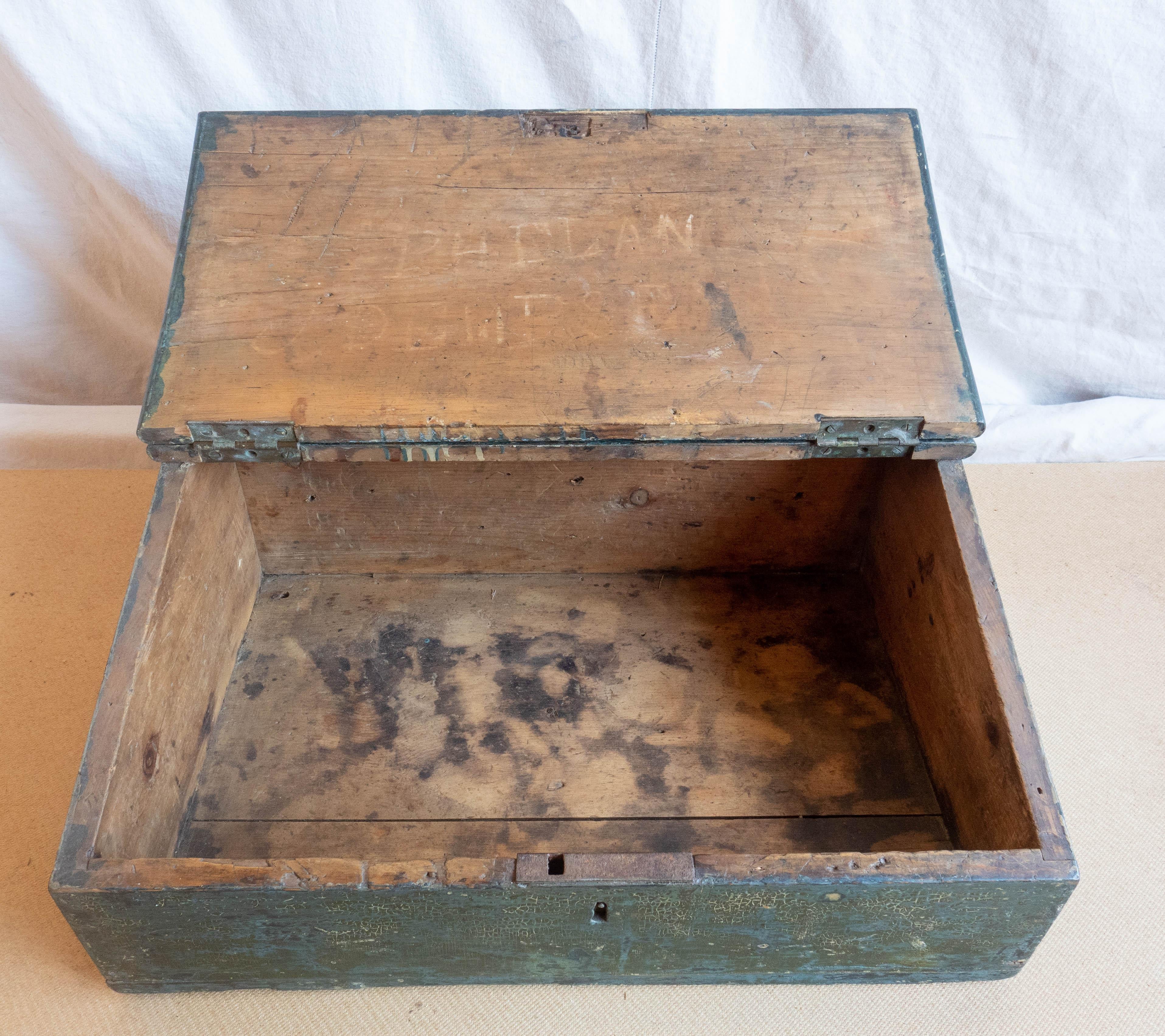American Colonial 18th Century James Walter Folger Slant Top Desk Box from Nantucket