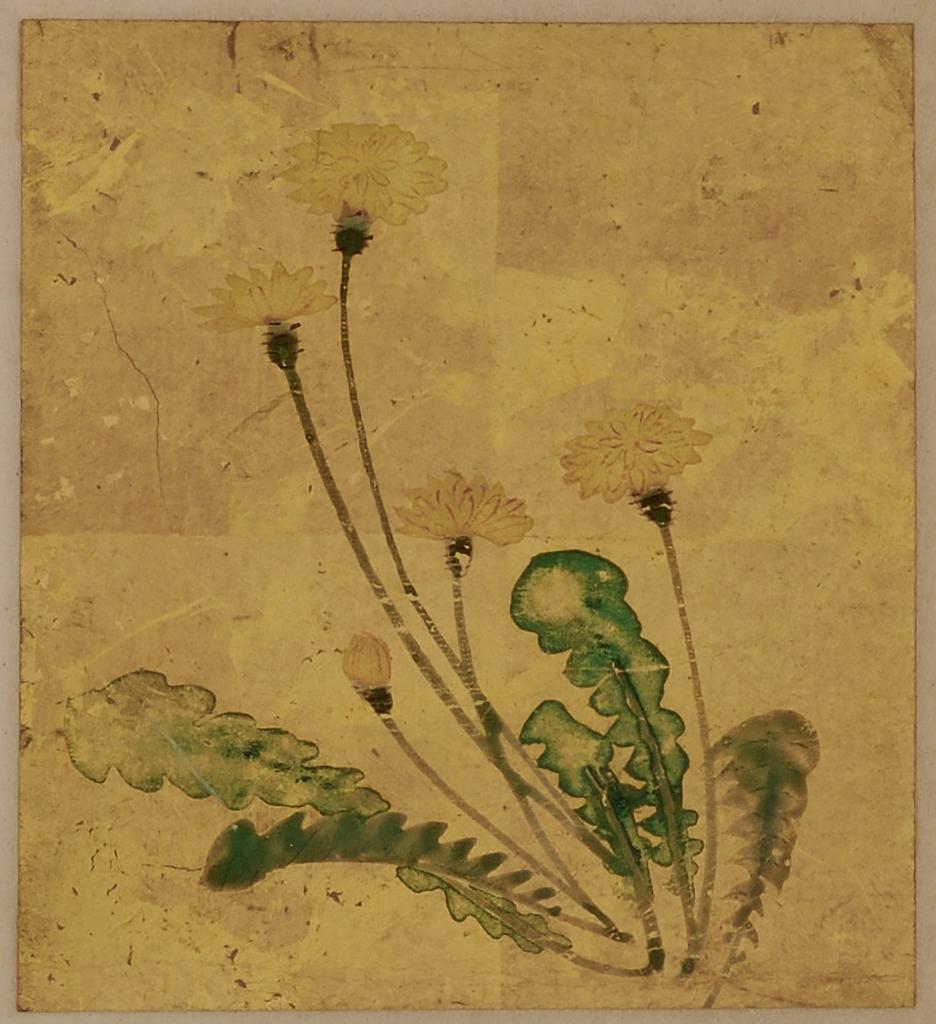 18th Century Japanese Floral Paintings, Set of 5, Mineral Pigments on Gold Leaf (Edo)