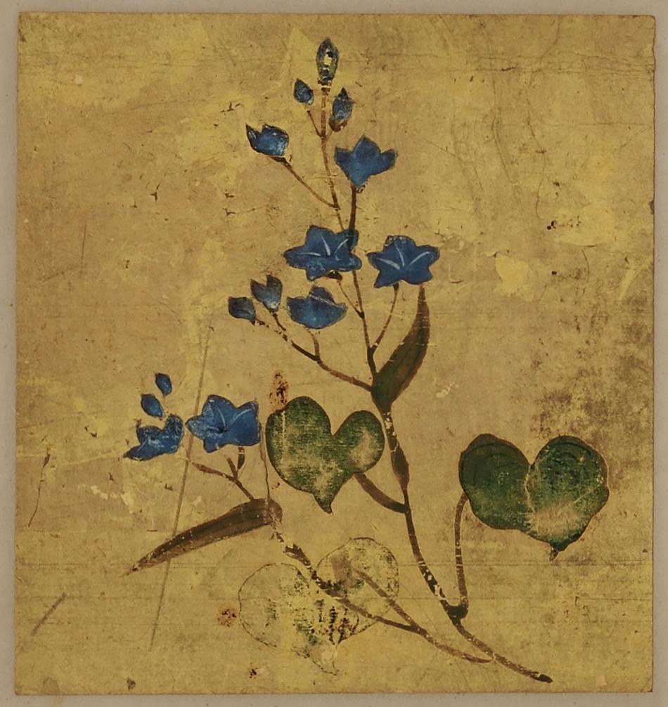 Hand-Painted 18th Century Japanese Floral Paintings, Set of 5, Mineral Pigments on Gold Leaf
