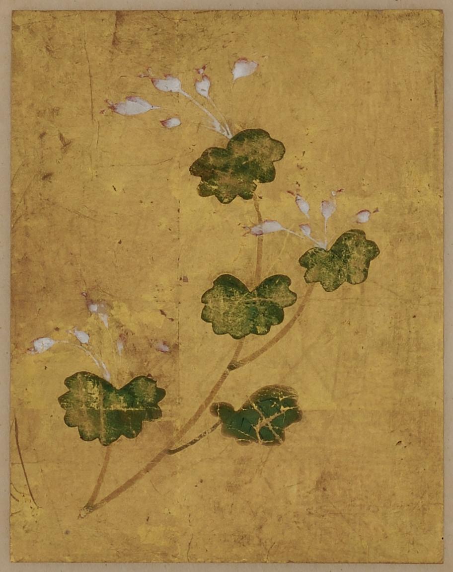 japanische Blumengemälde des 18. Jahrhunderts:: 5er-Set:: Mineralpigmente auf Blattgold (Handbemalt) im Angebot