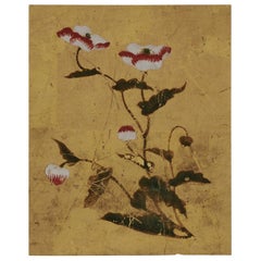 18th Century Japanese Floral Paintings, Set of 5, Mineral Pigments on Gold Leaf