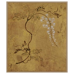 Antique 18th Century Japanese Floral Paintings, Set of 5, Mineral Pigments on Gold Leaf