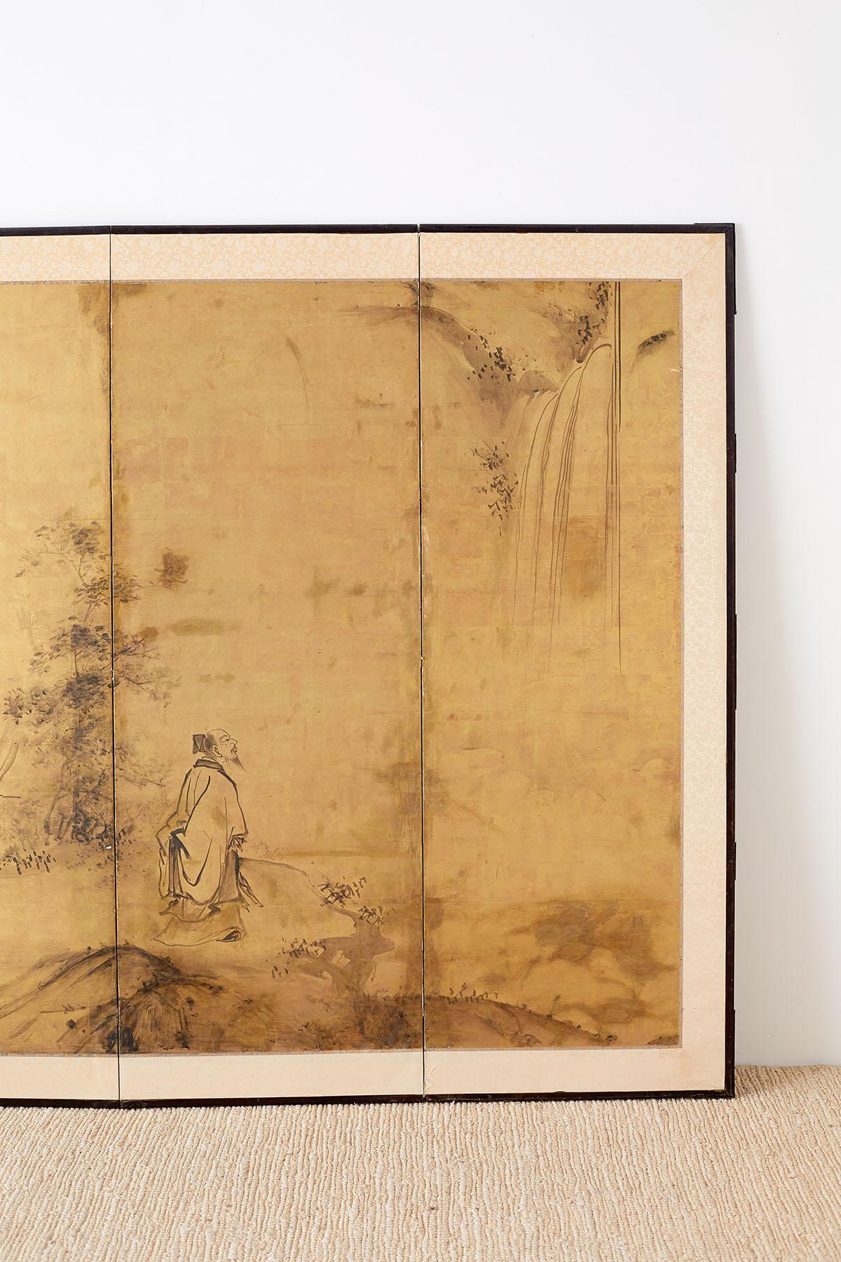 18th Century Japanese Four Panel Kano School Screen 5