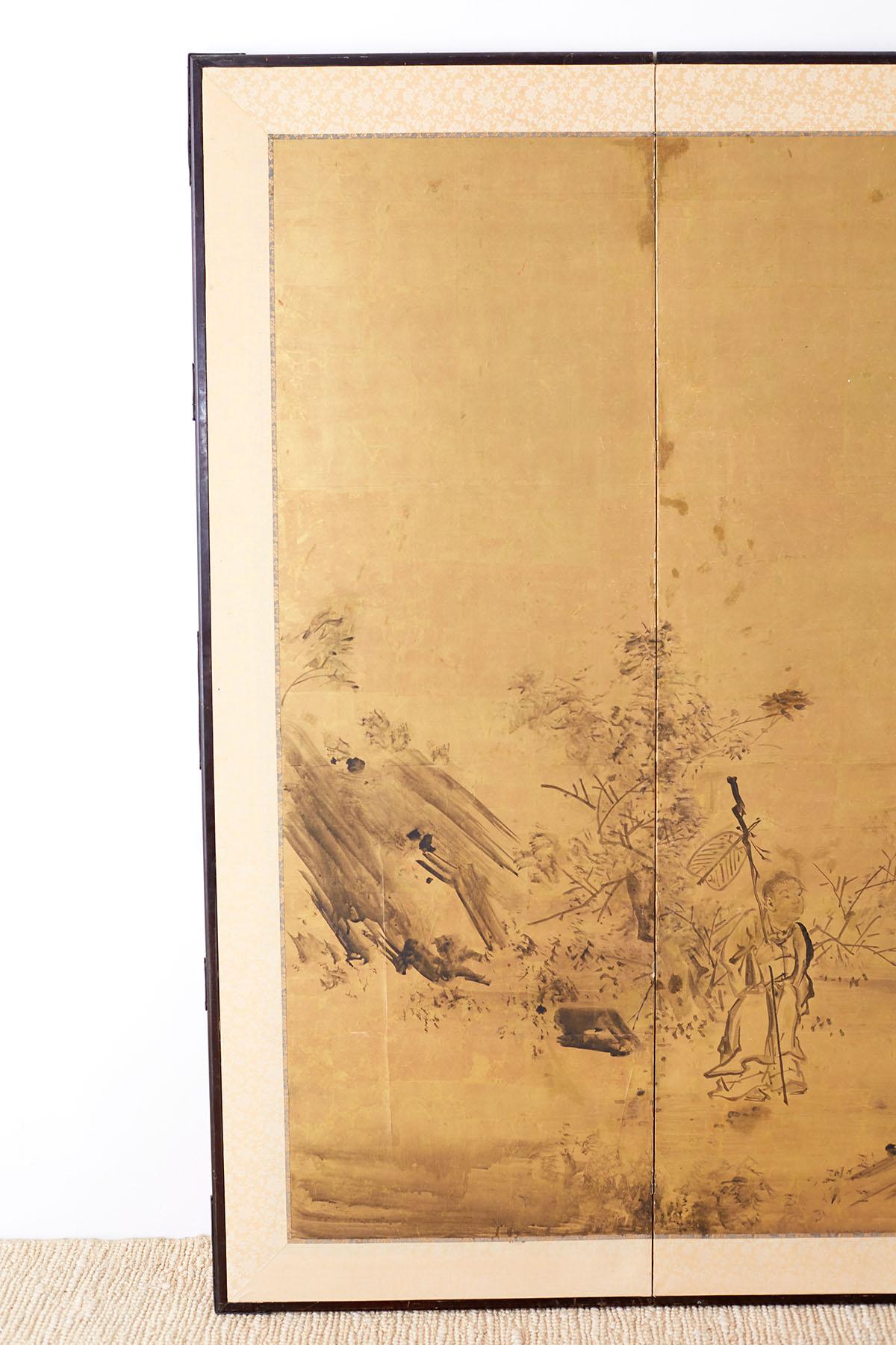 Edo 18th Century Japanese Four Panel Kano School Screen