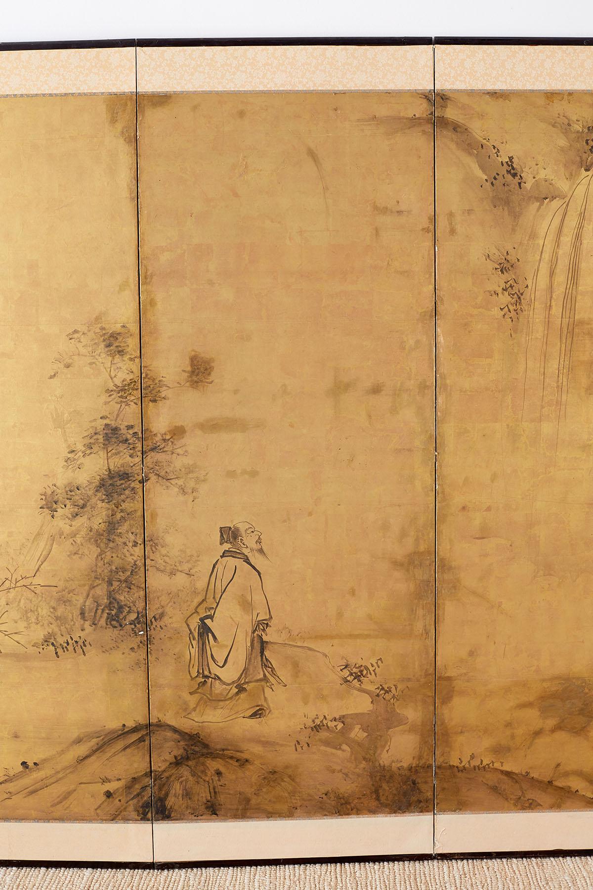 18th Century Japanese Four Panel Kano School Screen In Good Condition In Rio Vista, CA