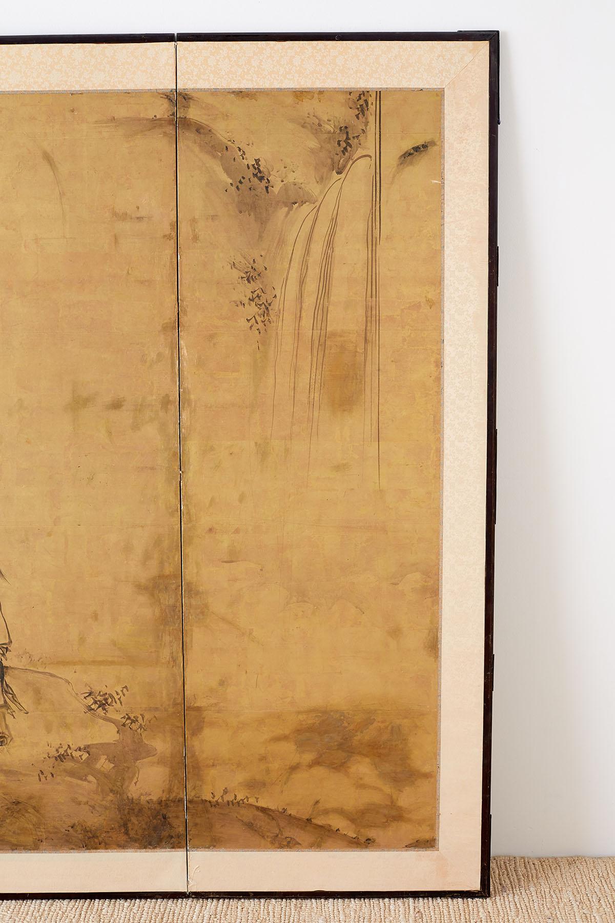 18th Century and Earlier 18th Century Japanese Four Panel Kano School Screen