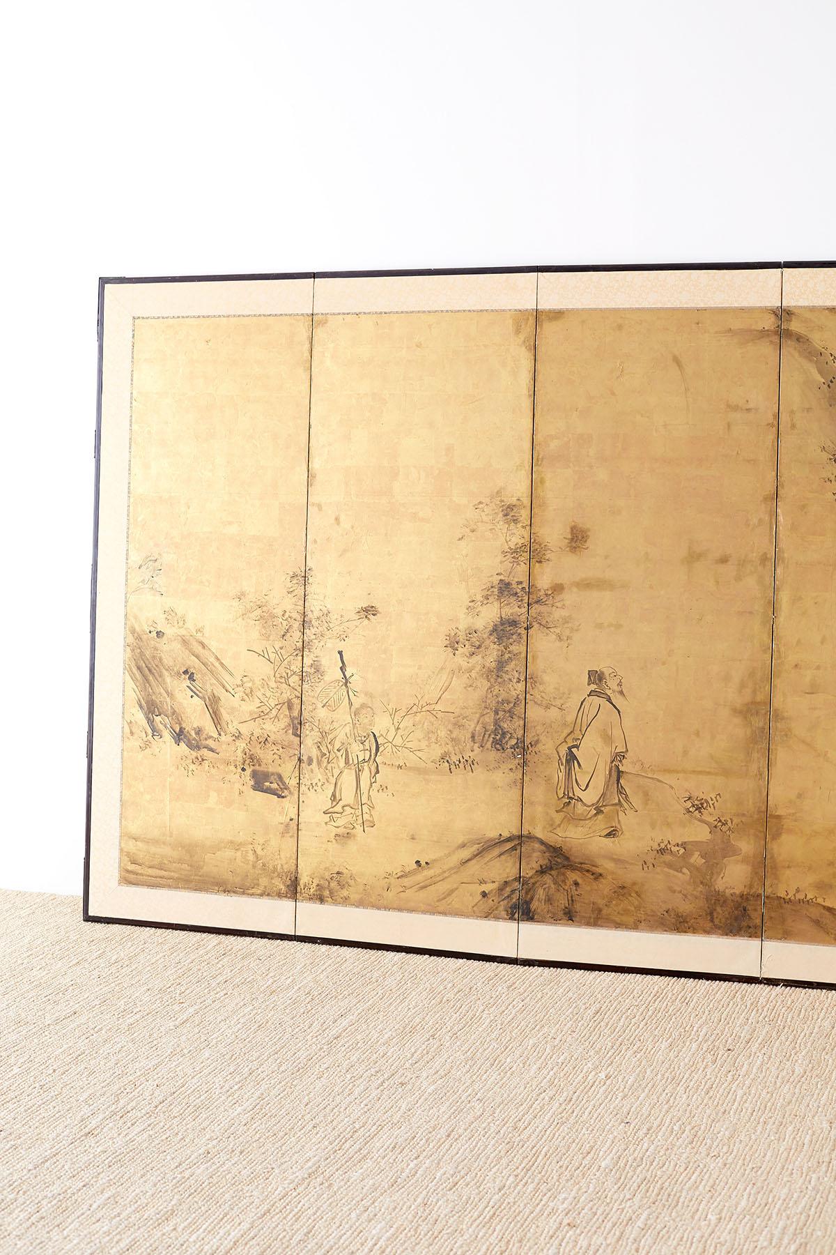 Paper 18th Century Japanese Four Panel Kano School Screen