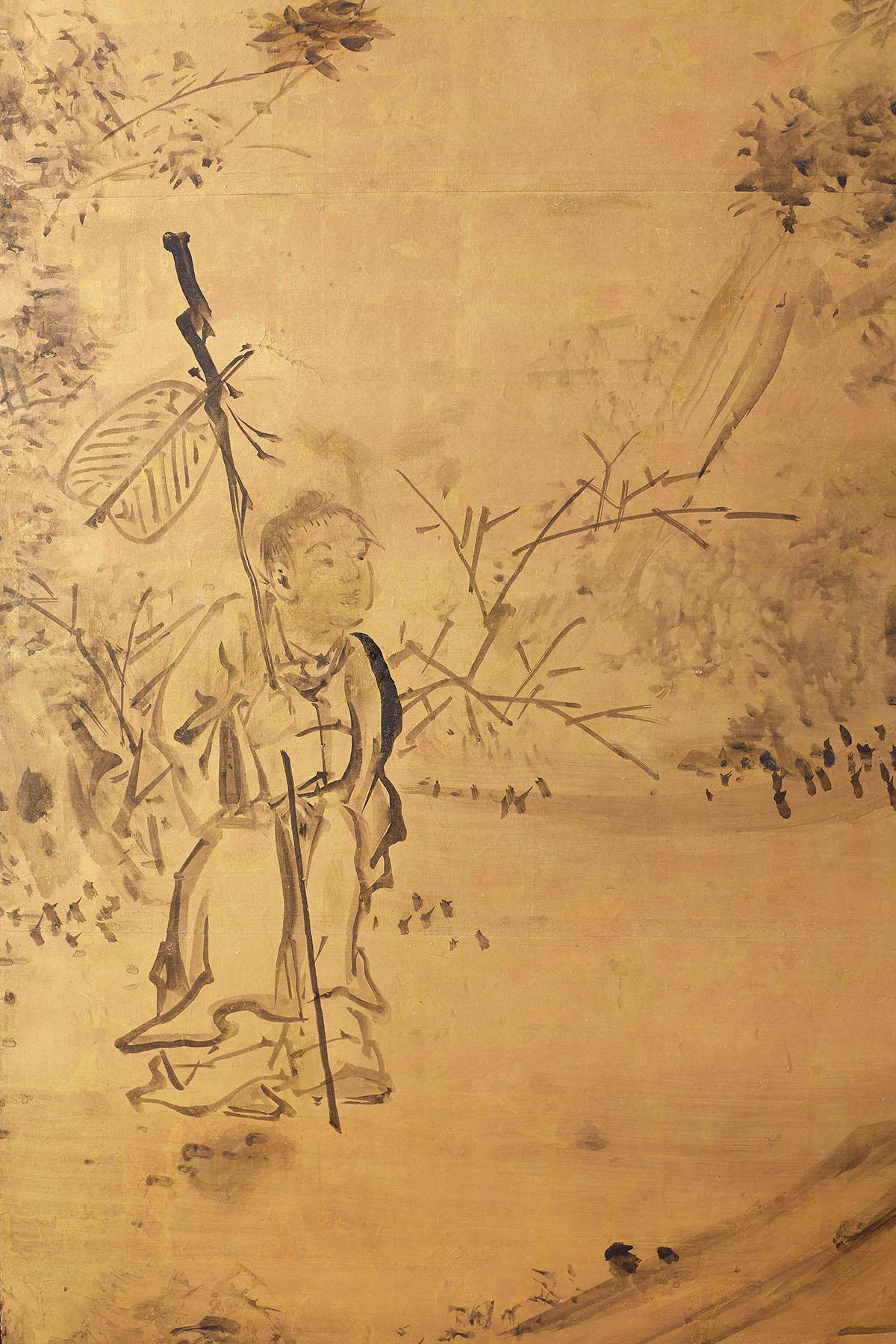 18th Century Japanese Four Panel Kano School Screen 2