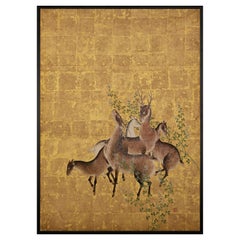 18th Century Japanese Framed Painting, Deer & Bush Clover