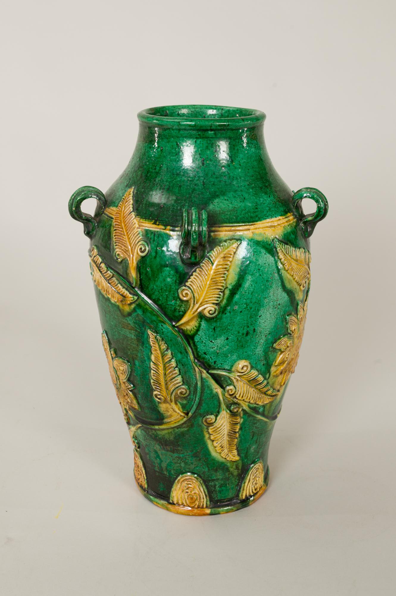 18th century Japanese Gennai Ware vase, known for its bright coloring, Gennai Ware was produced by Hiraga Gennai (1728-1780), a scientist and intellectual who lived in what is now Shido, Kagawa Prefecture. Gennai Ware is stylistically similar to