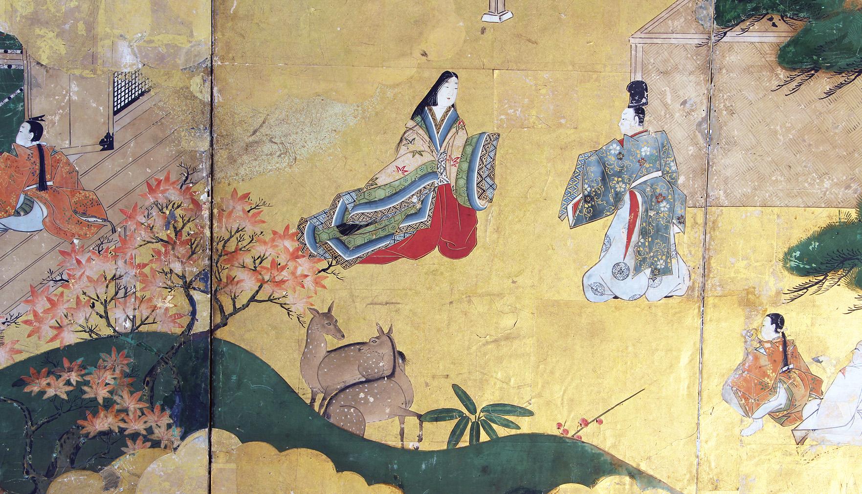 Hand-Painted 18°th Century Japanese Gold Leaf Screen For Sale