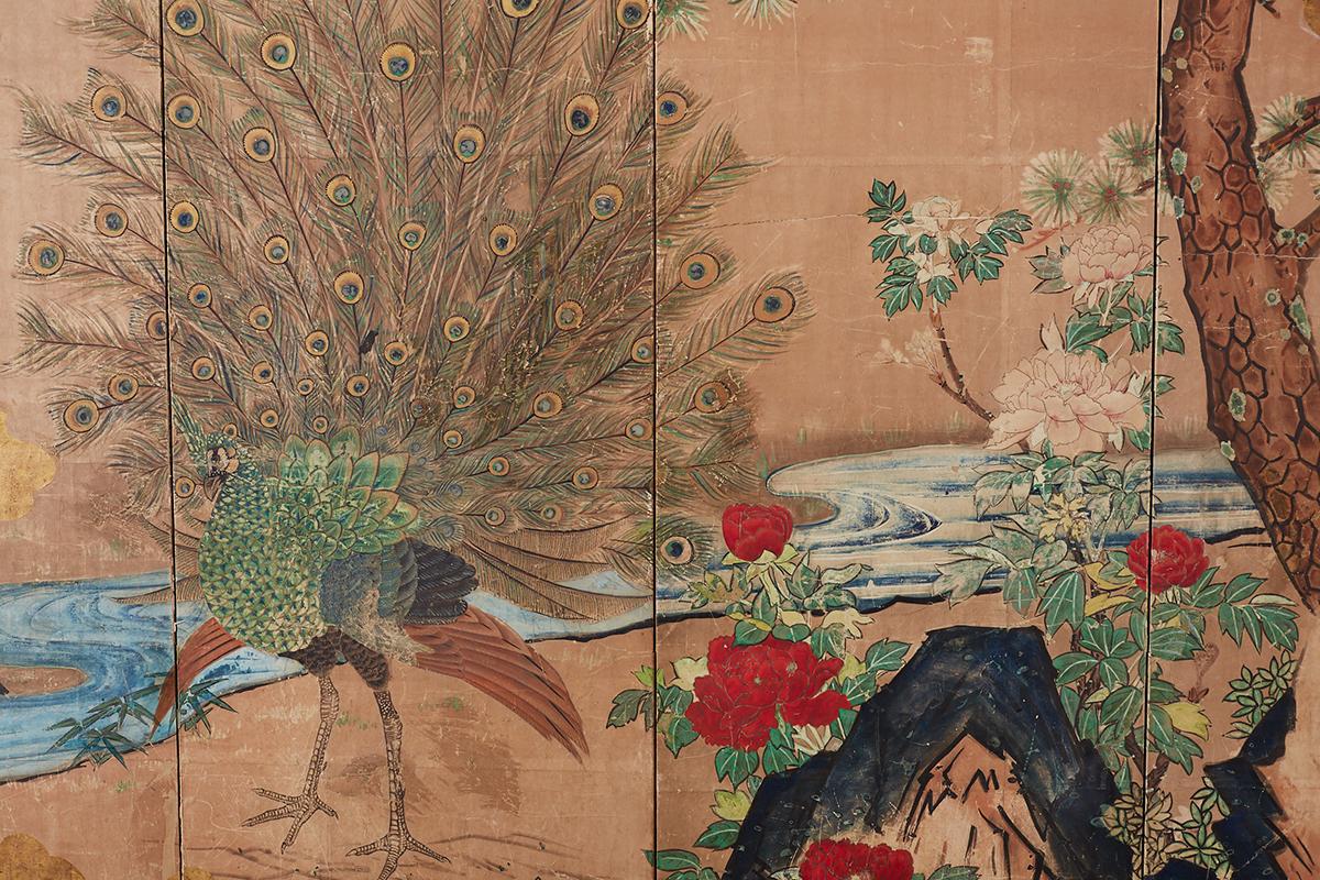 18th Century Japanese Peacock Screen Kano School 3