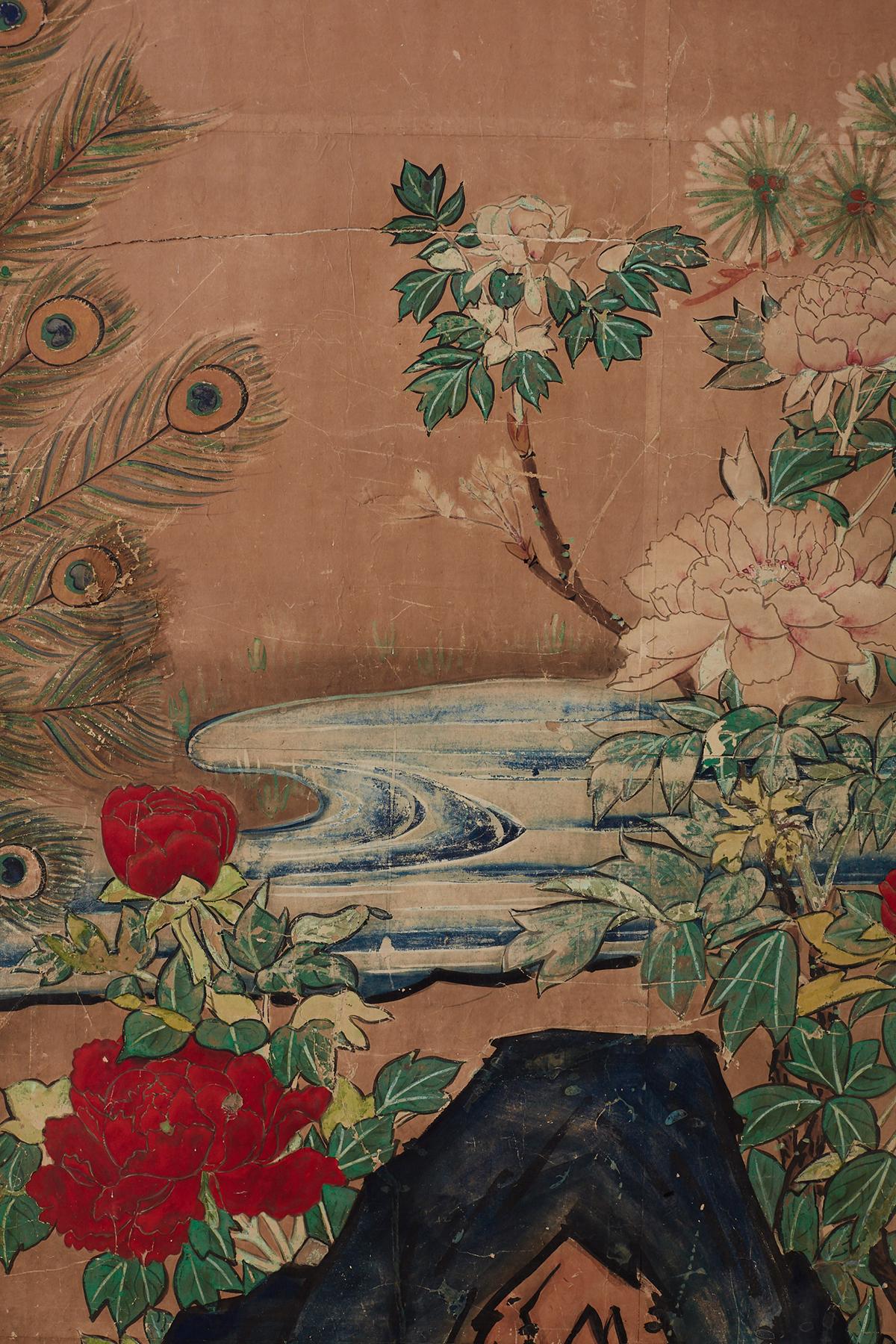 18th Century Japanese Peacock Screen Kano School 2