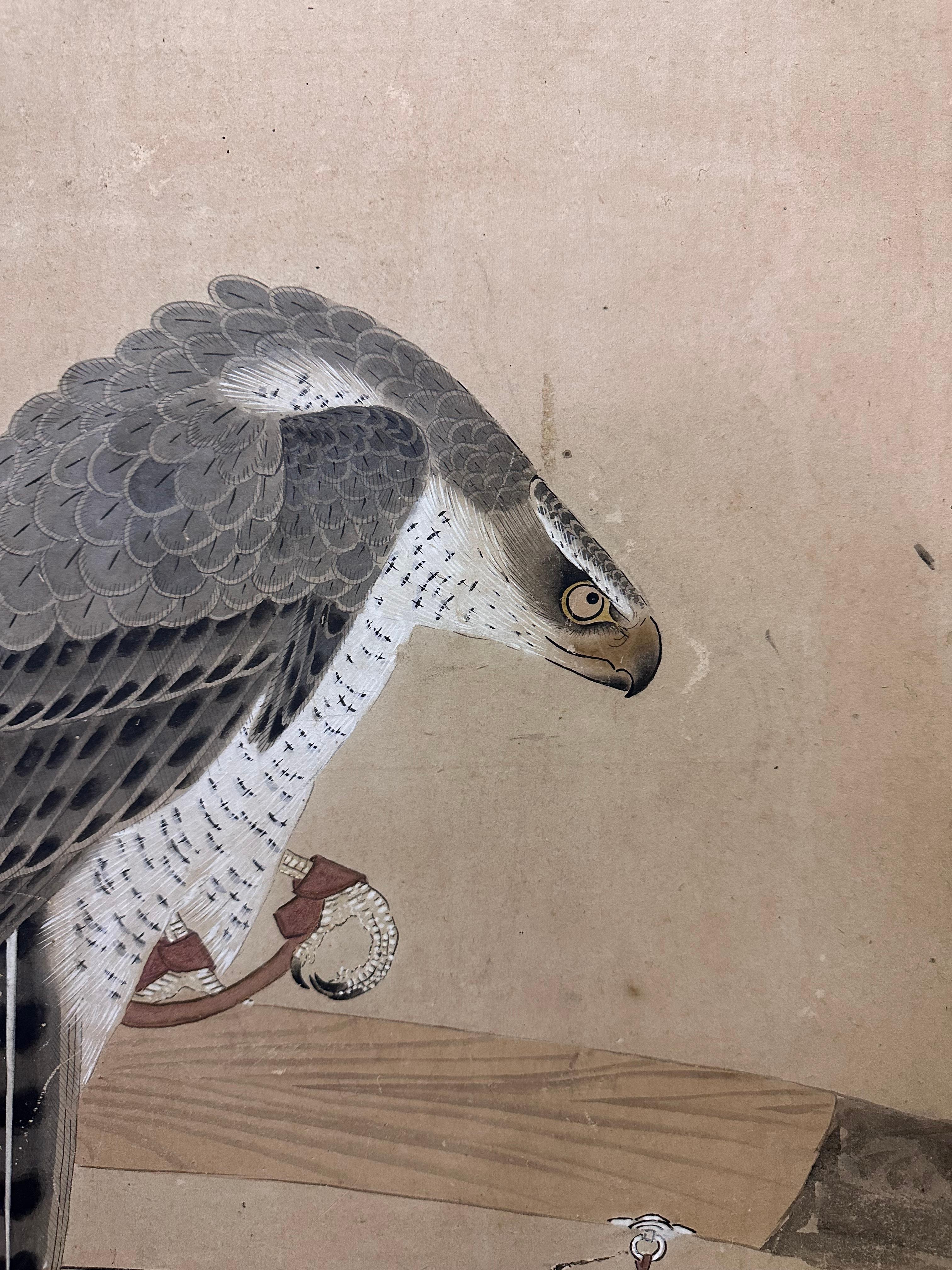 18th Century Japanese Screen: Takagari ( Hawk Falconary ) In Good Condition In Fukuoka, JP