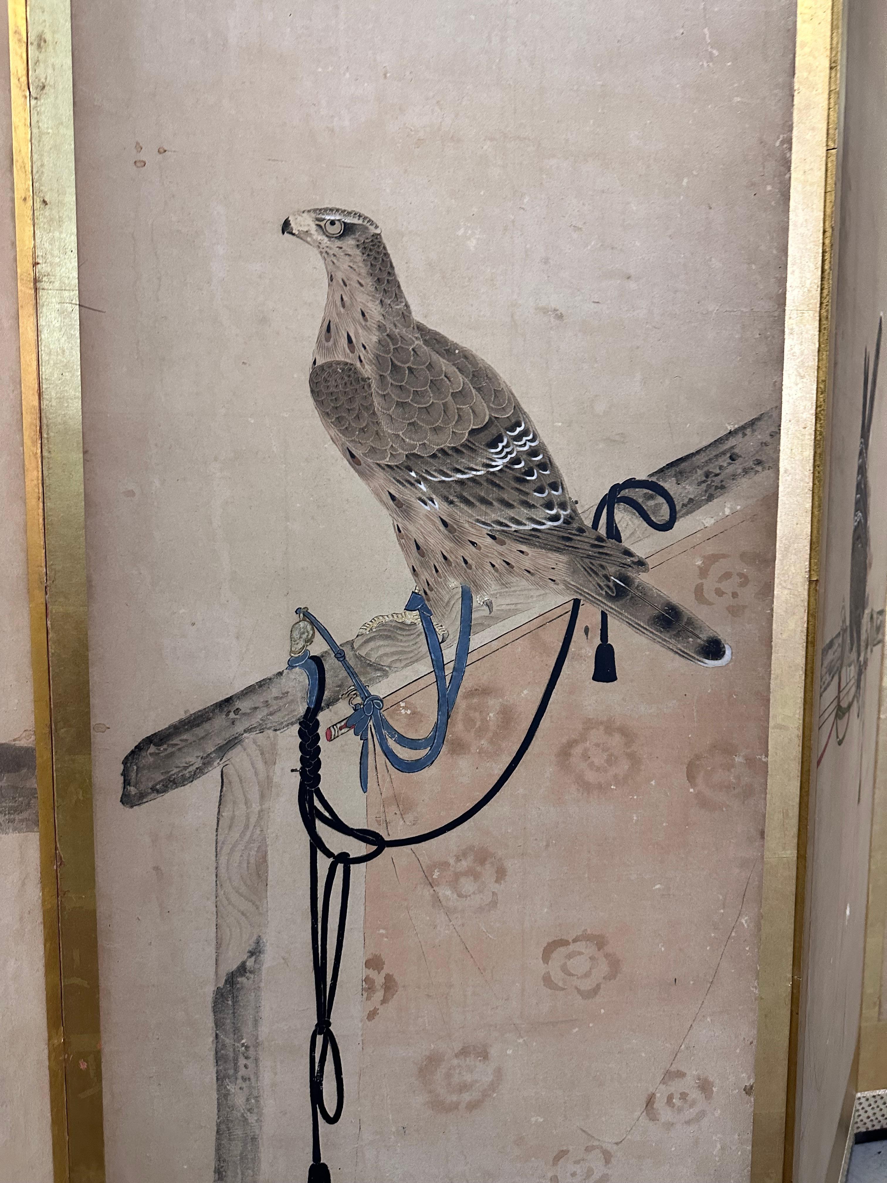 18th Century and Earlier 18th Century Japanese Screen: Takagari ( Hawk Falconary )